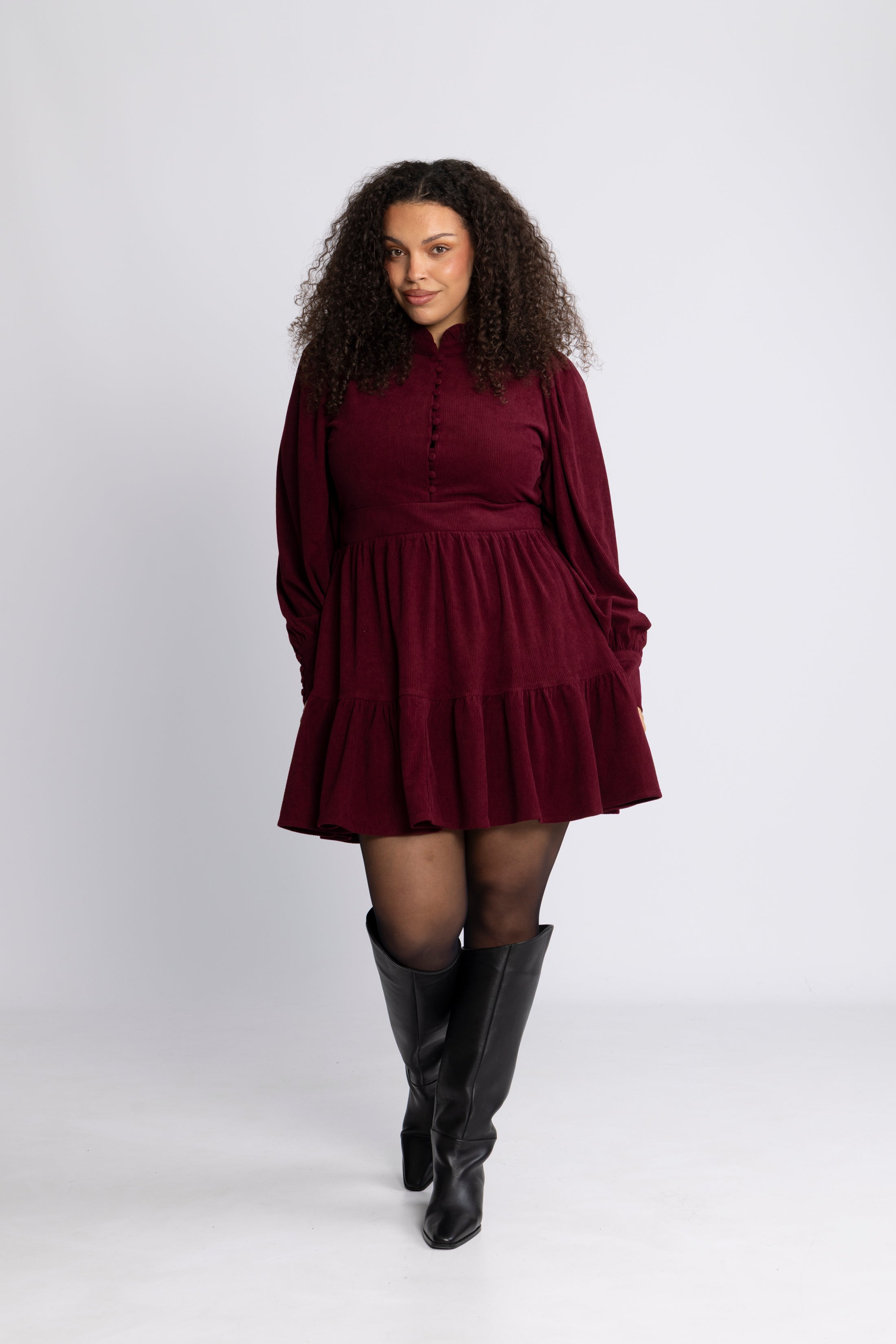 Liv Cord Solid Dress - Wine