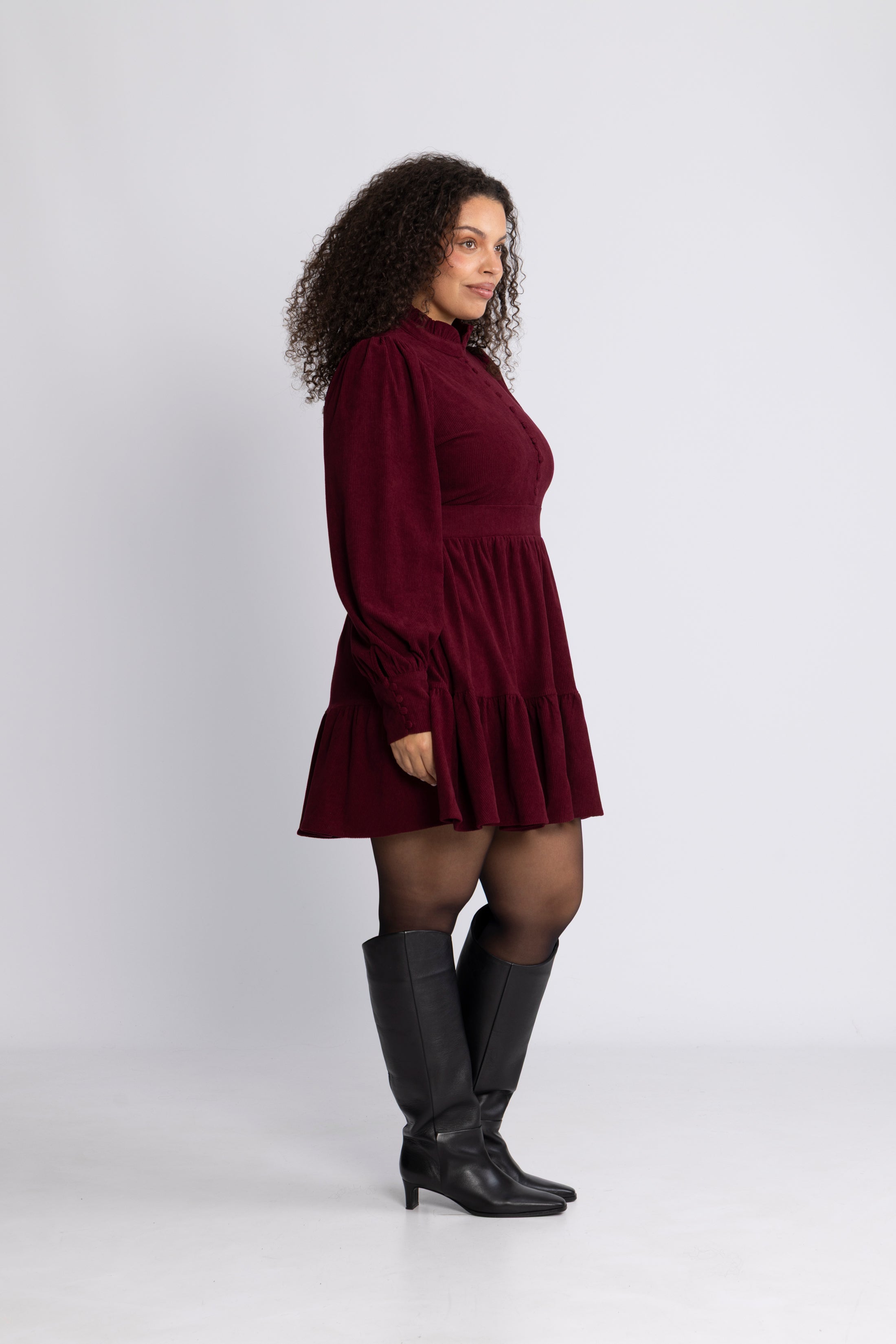 Liv Cord Solid Dress - Wine
