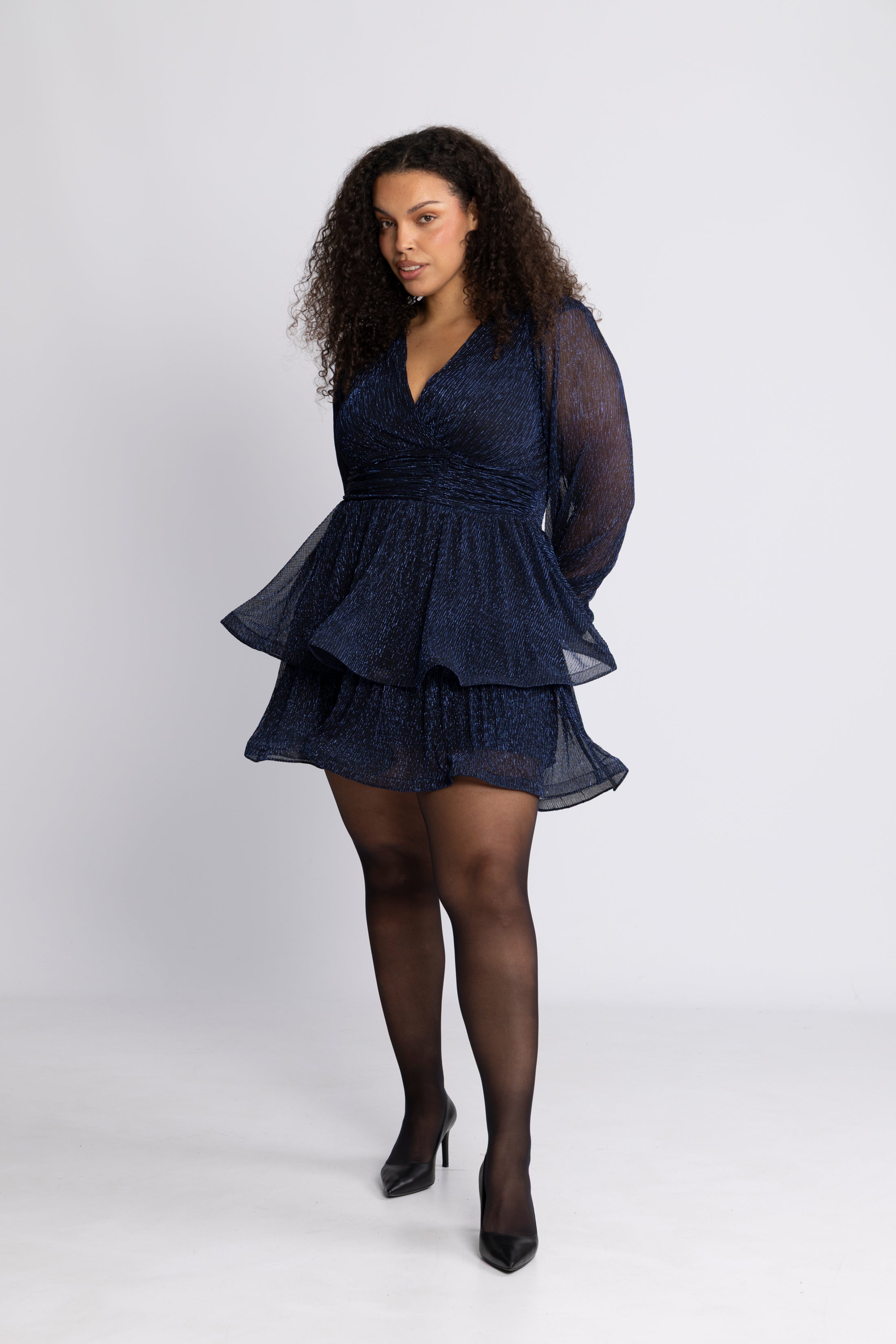 Jade Wave Plisse Dress - Navy