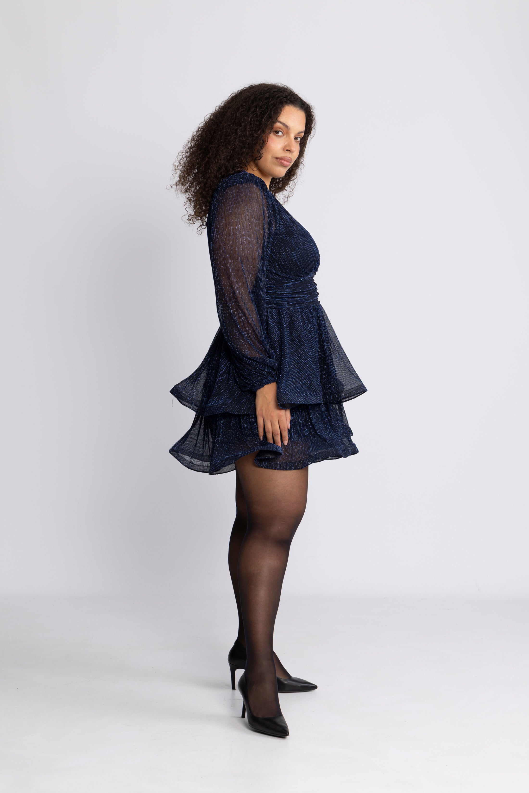 Jade Wave Plisse Dress - Navy