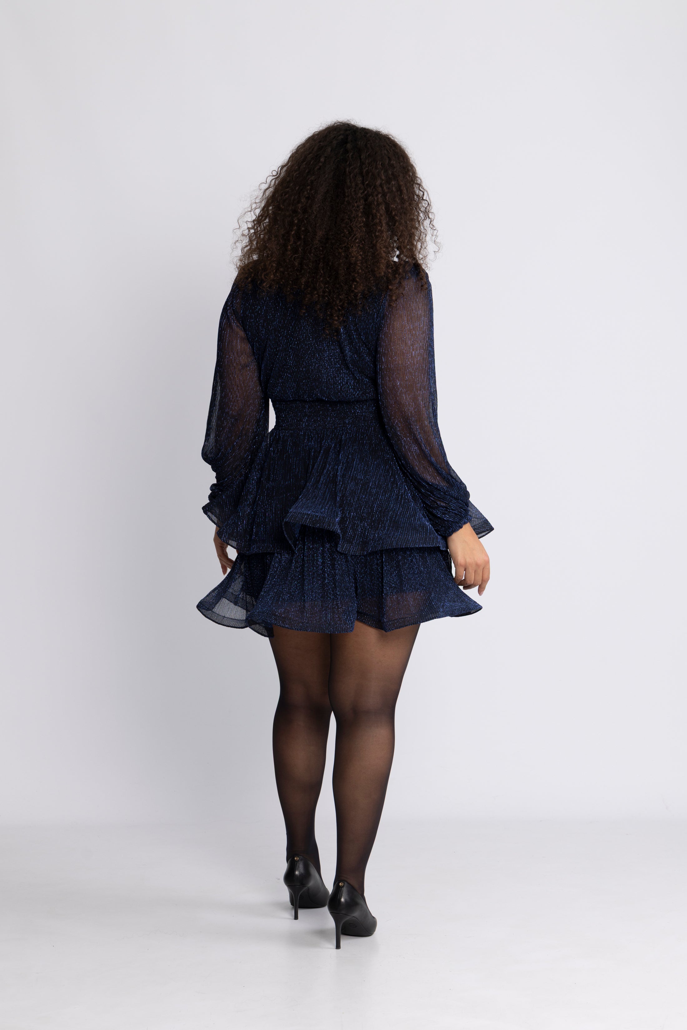 Jade Wave Plisse Dress - Navy
