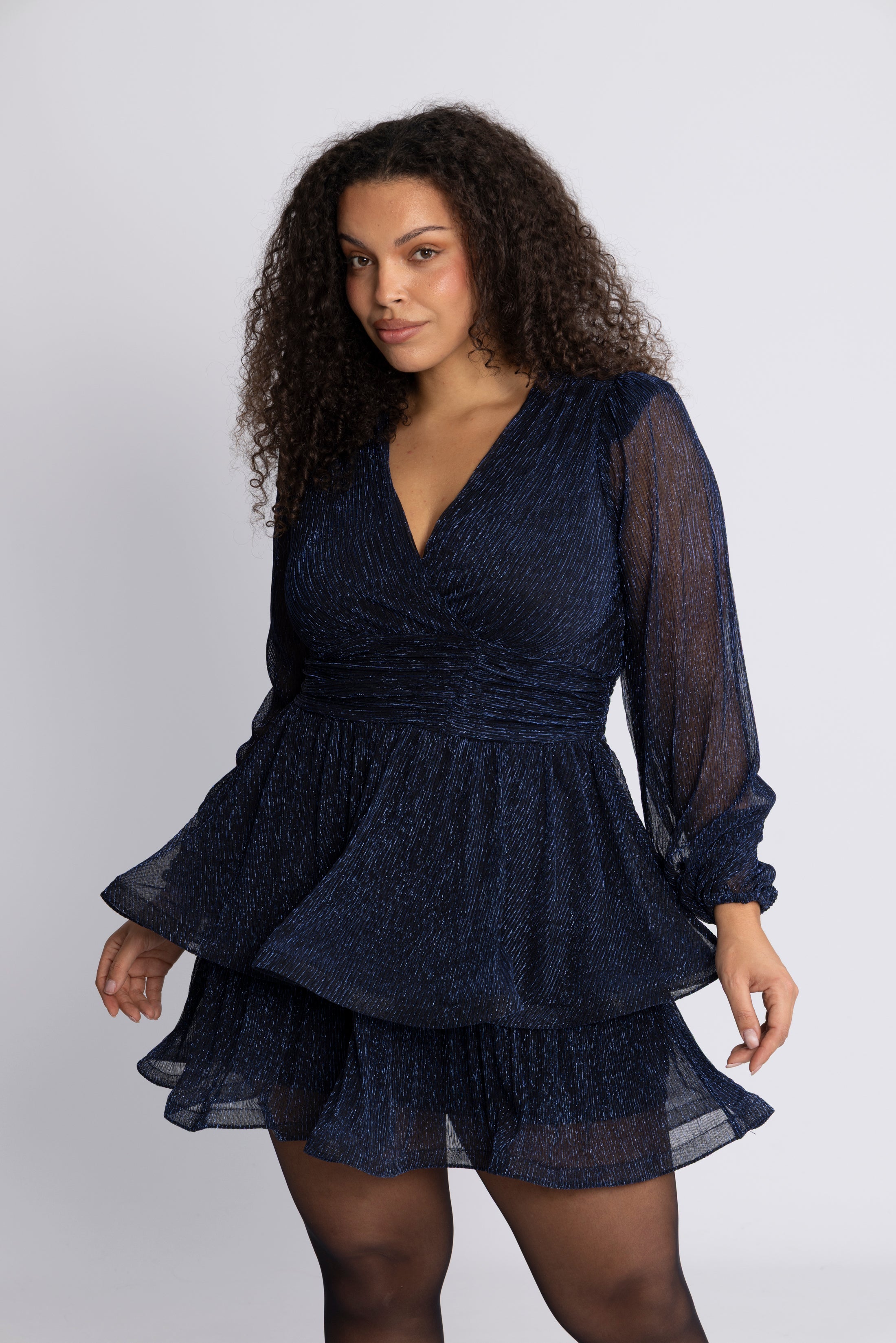 Jade Wave Plisse Dress - Navy