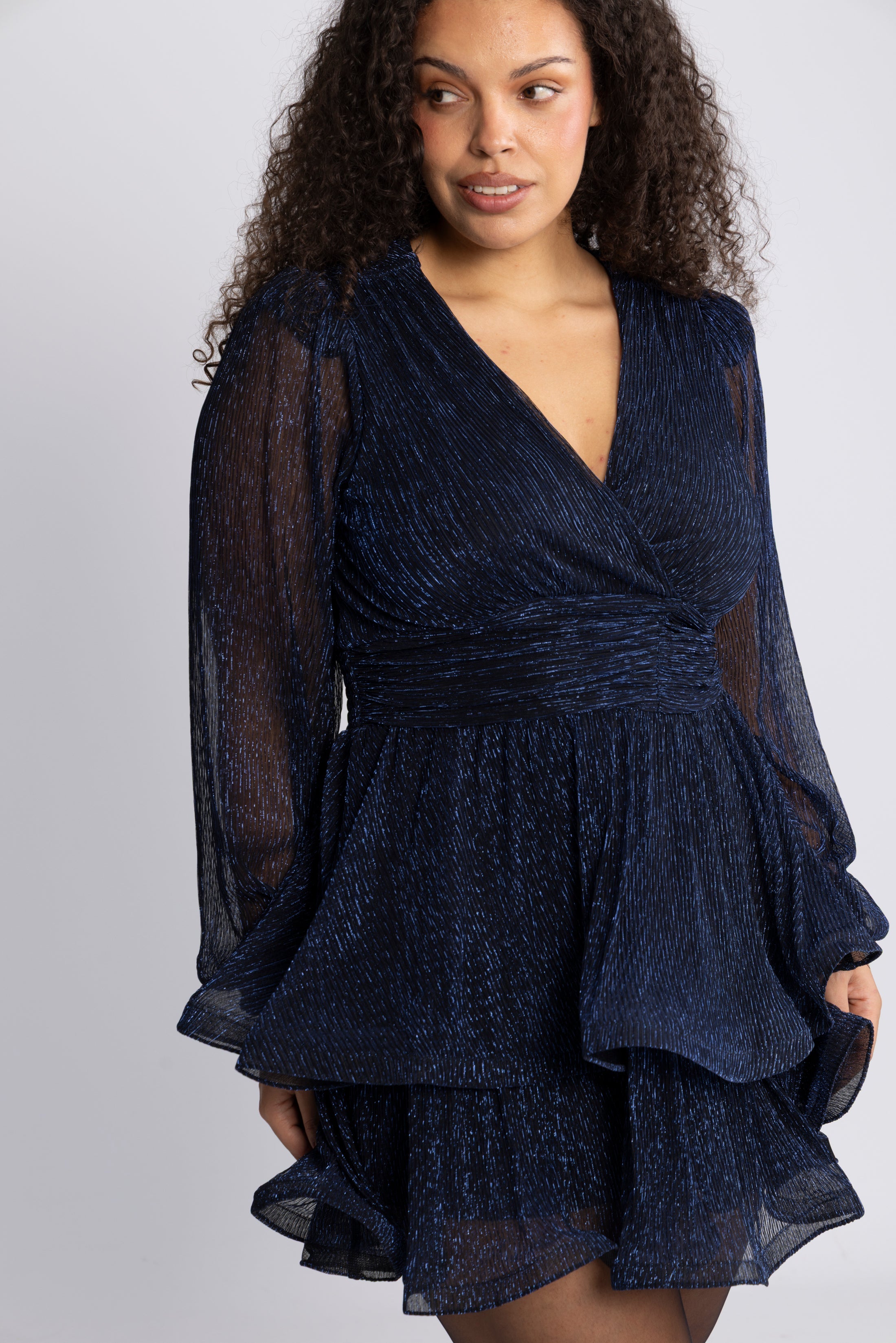 Jade Wave Plisse Dress - Navy