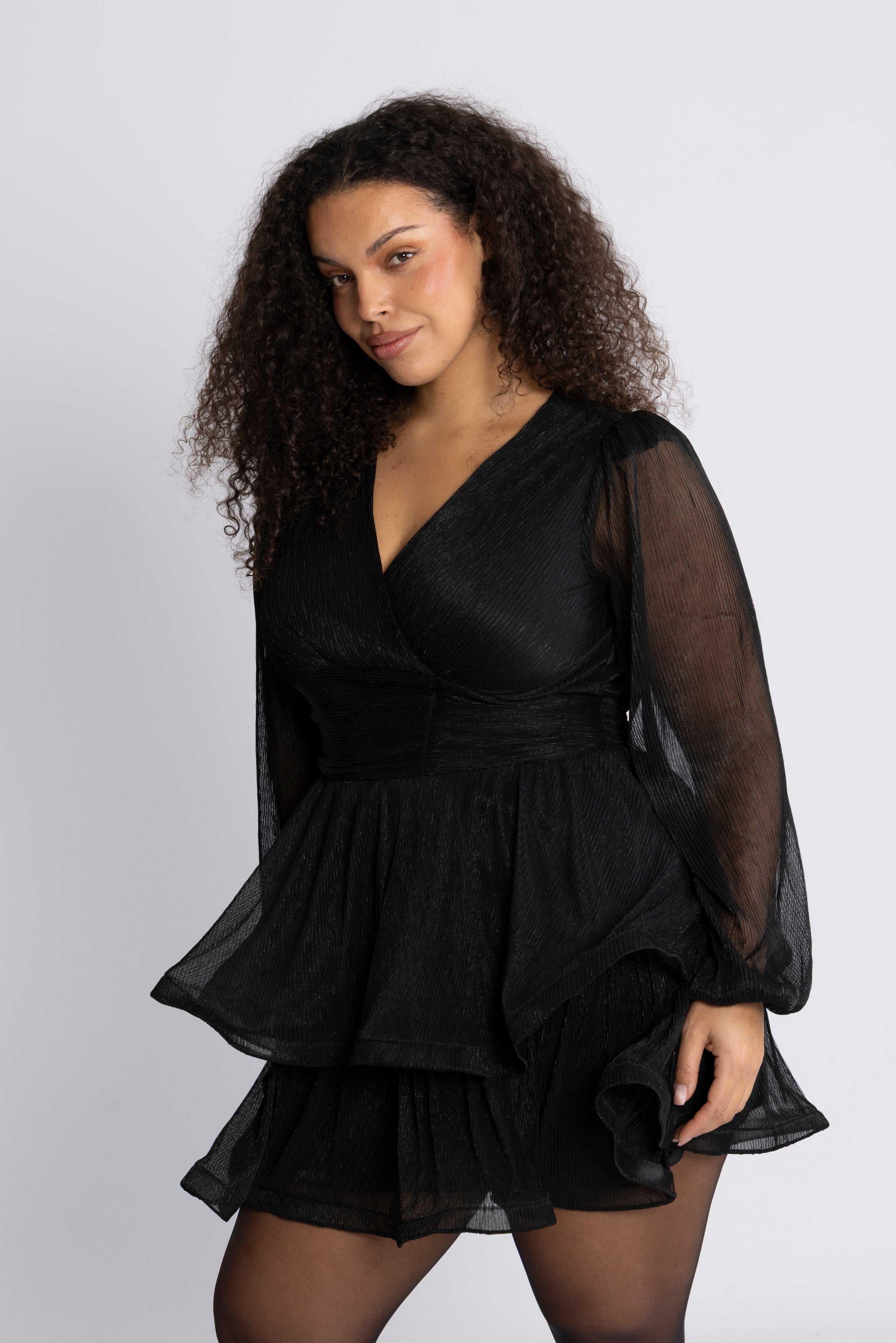 Jade Wave Plisse Dress - Black