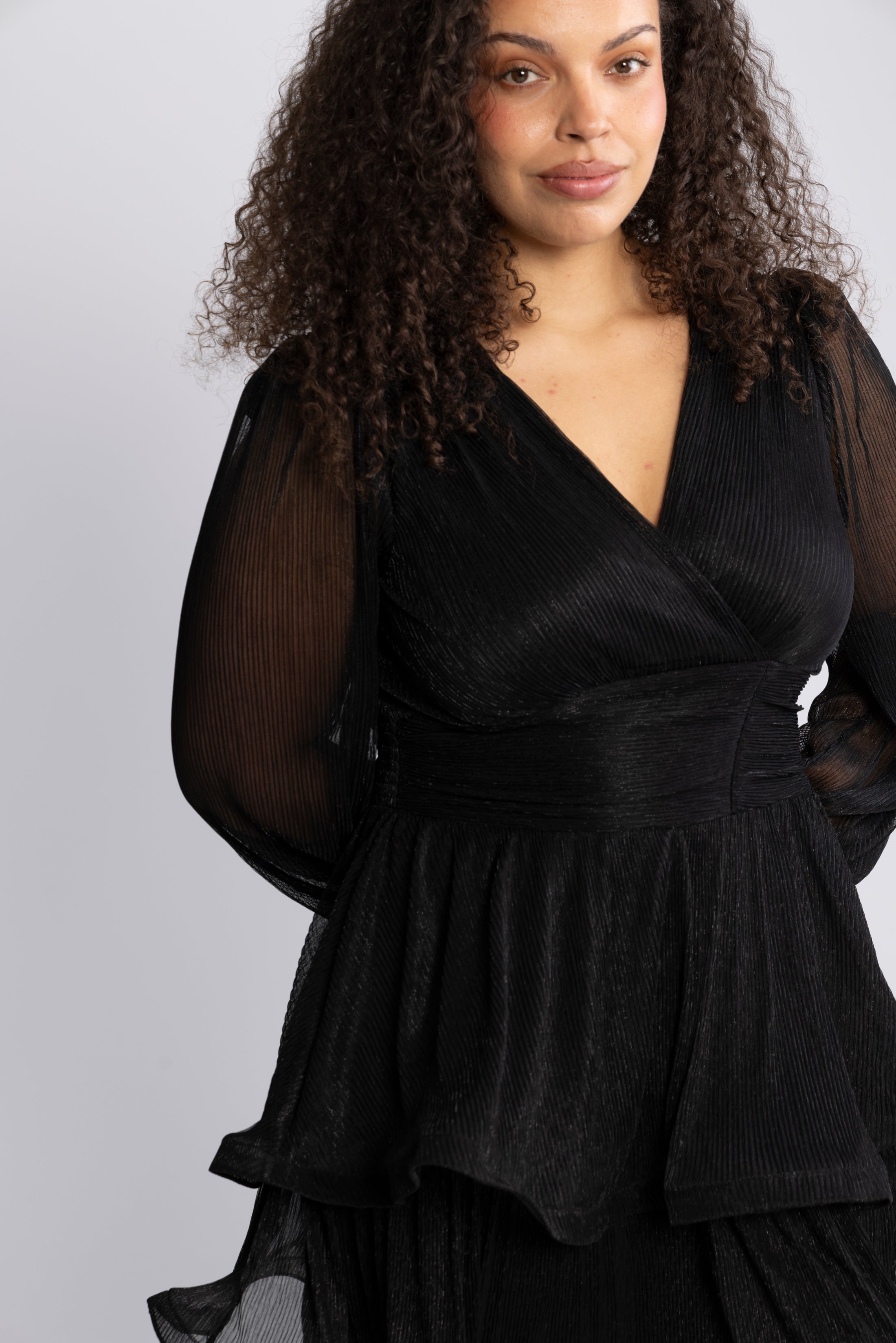 Jade Wave Plisse Dress - Black