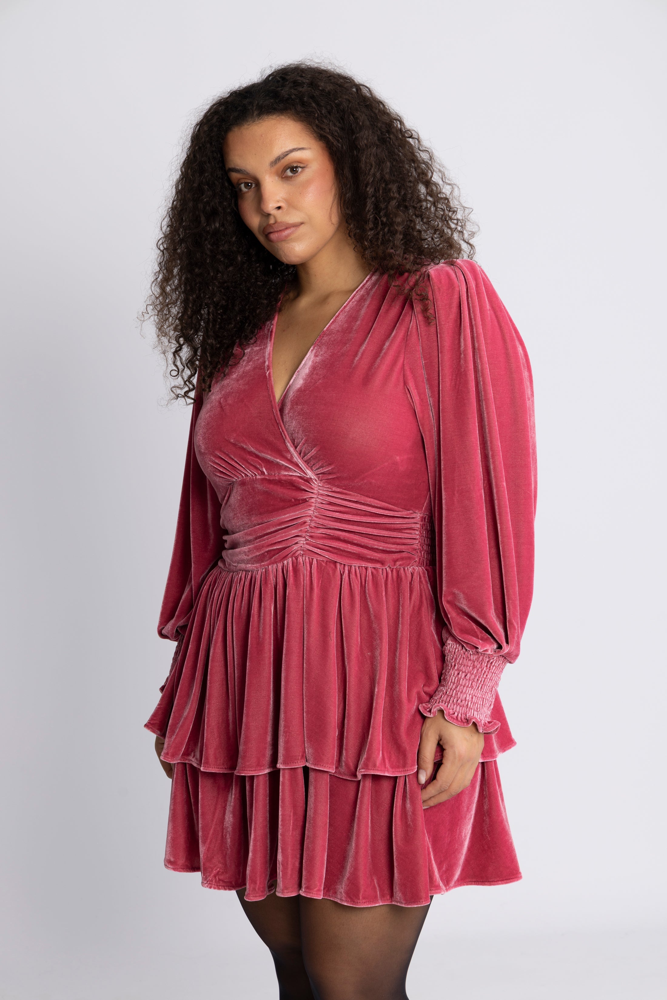 Jade Velvet Solid Dress - Dusty Pink