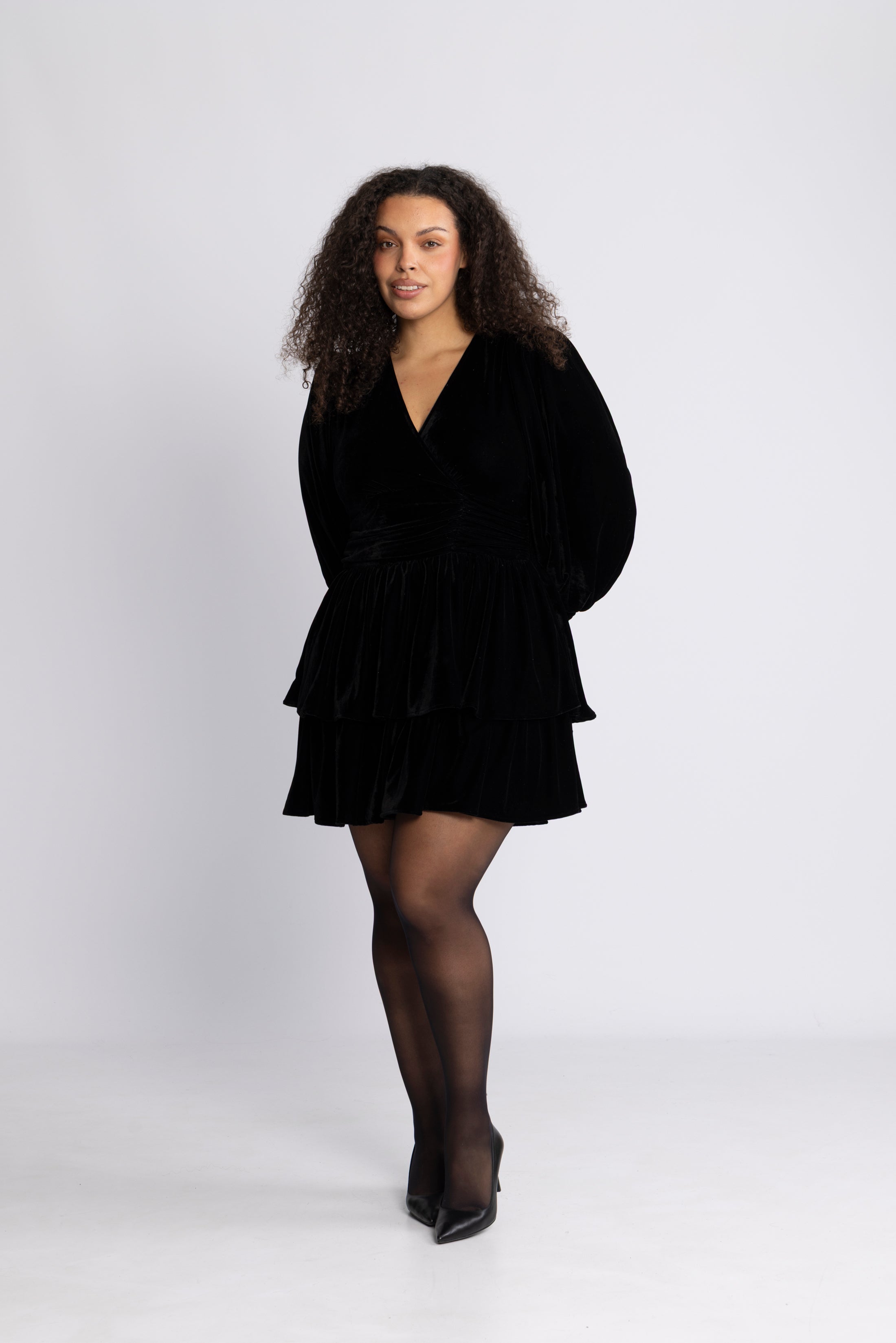 Jade Velvet Solid Dress - Black