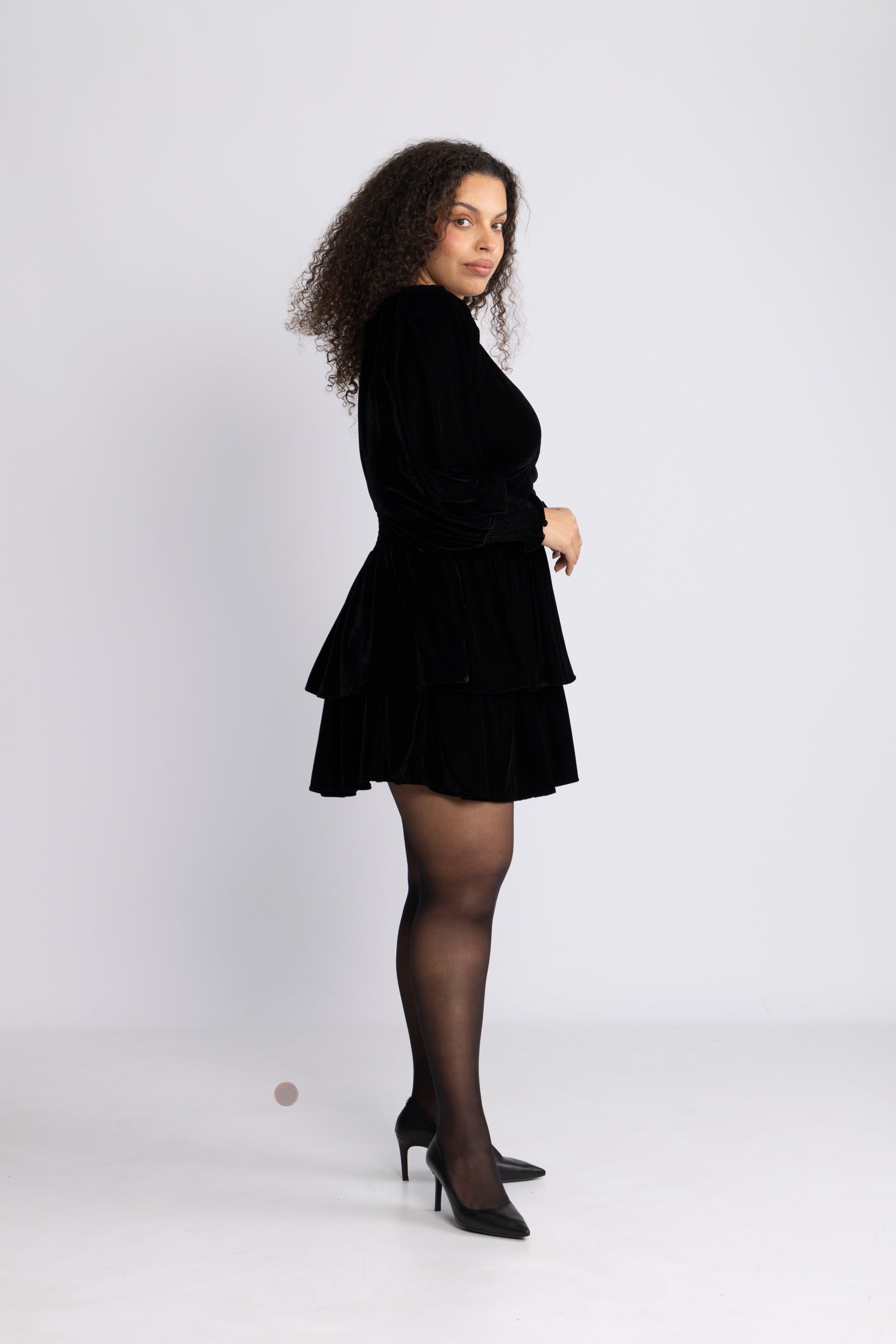 Jade Velvet Solid Dress - Black