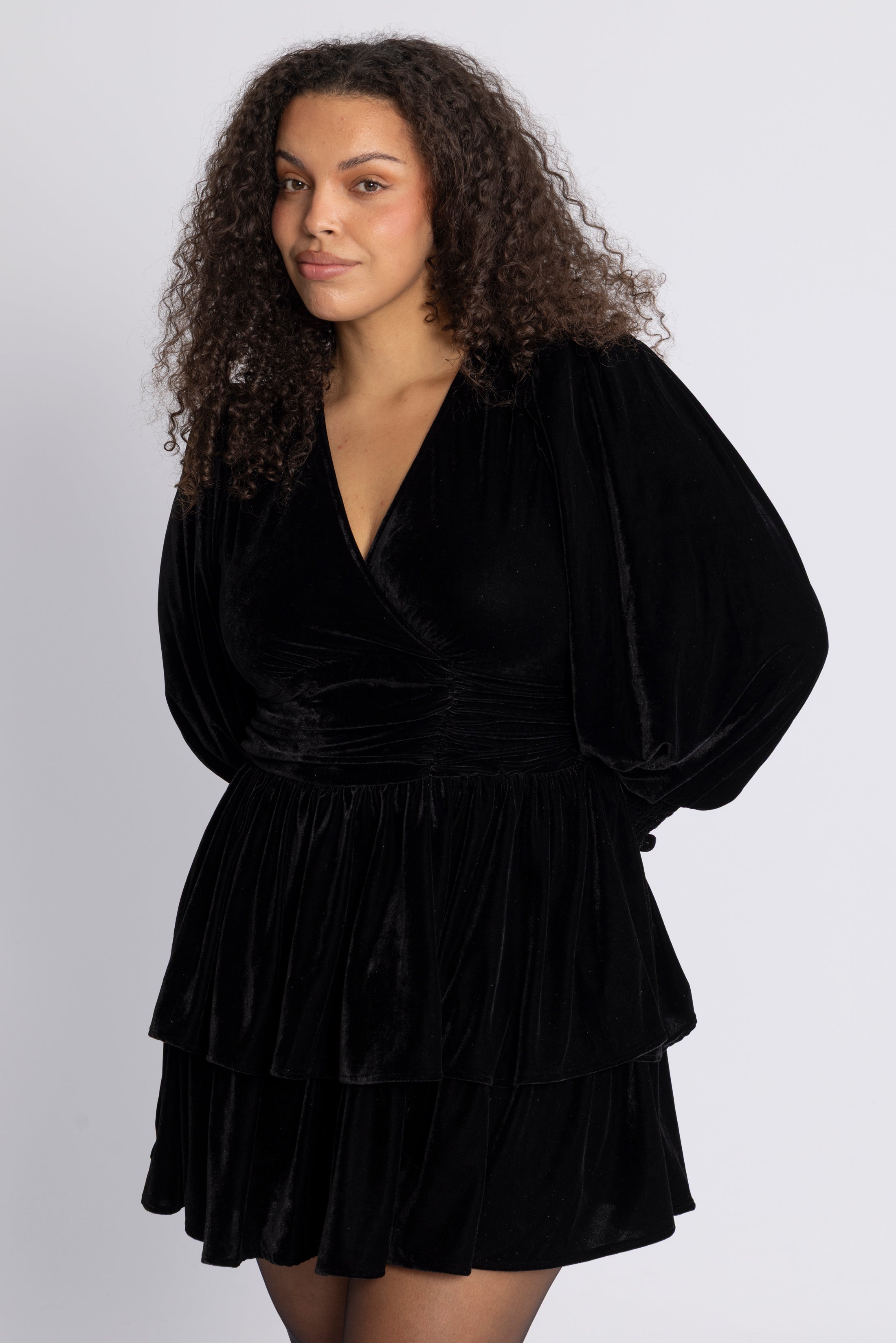 Jade Velvet Solid Dress - Black