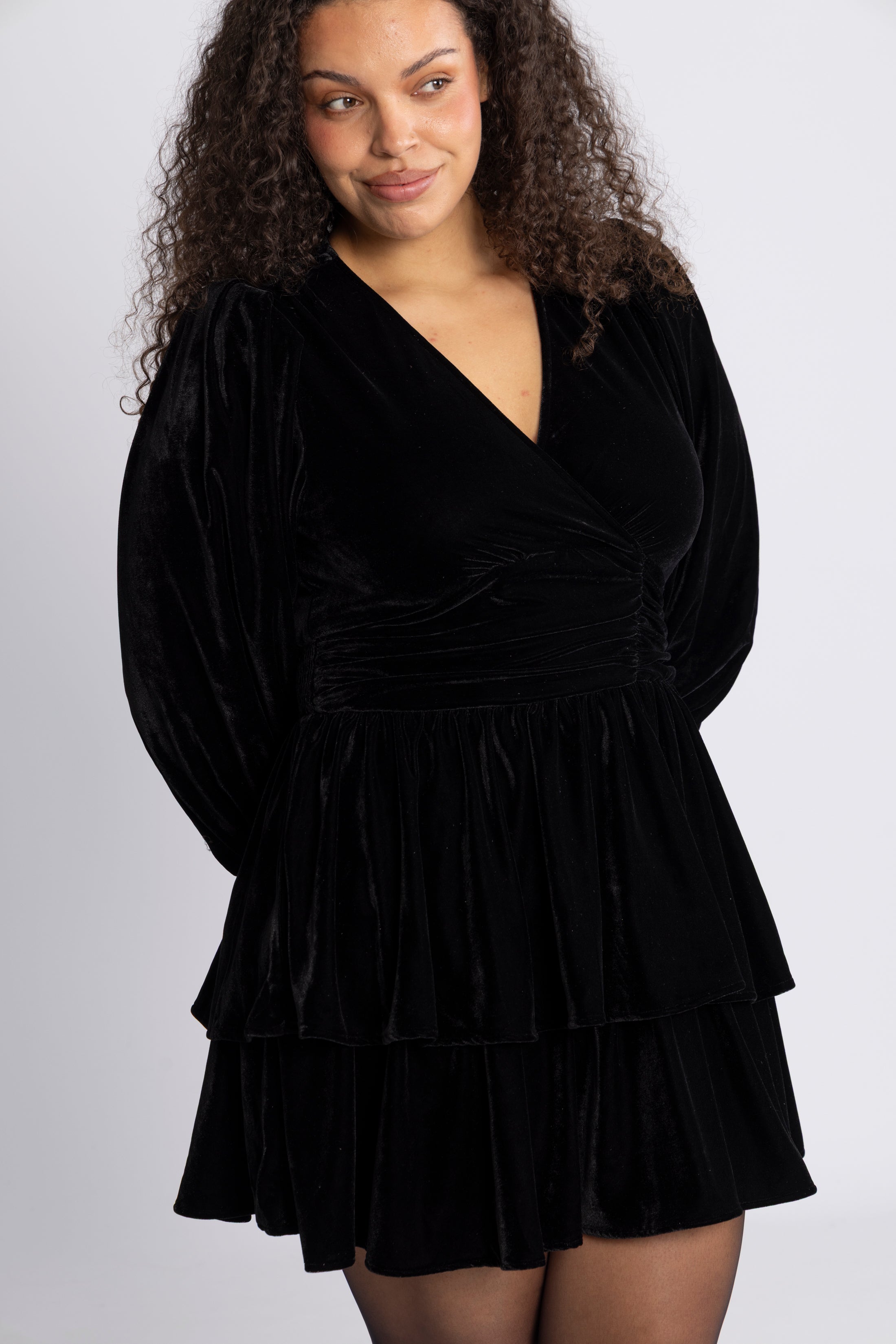 Jade Velvet Solid Dress - Black