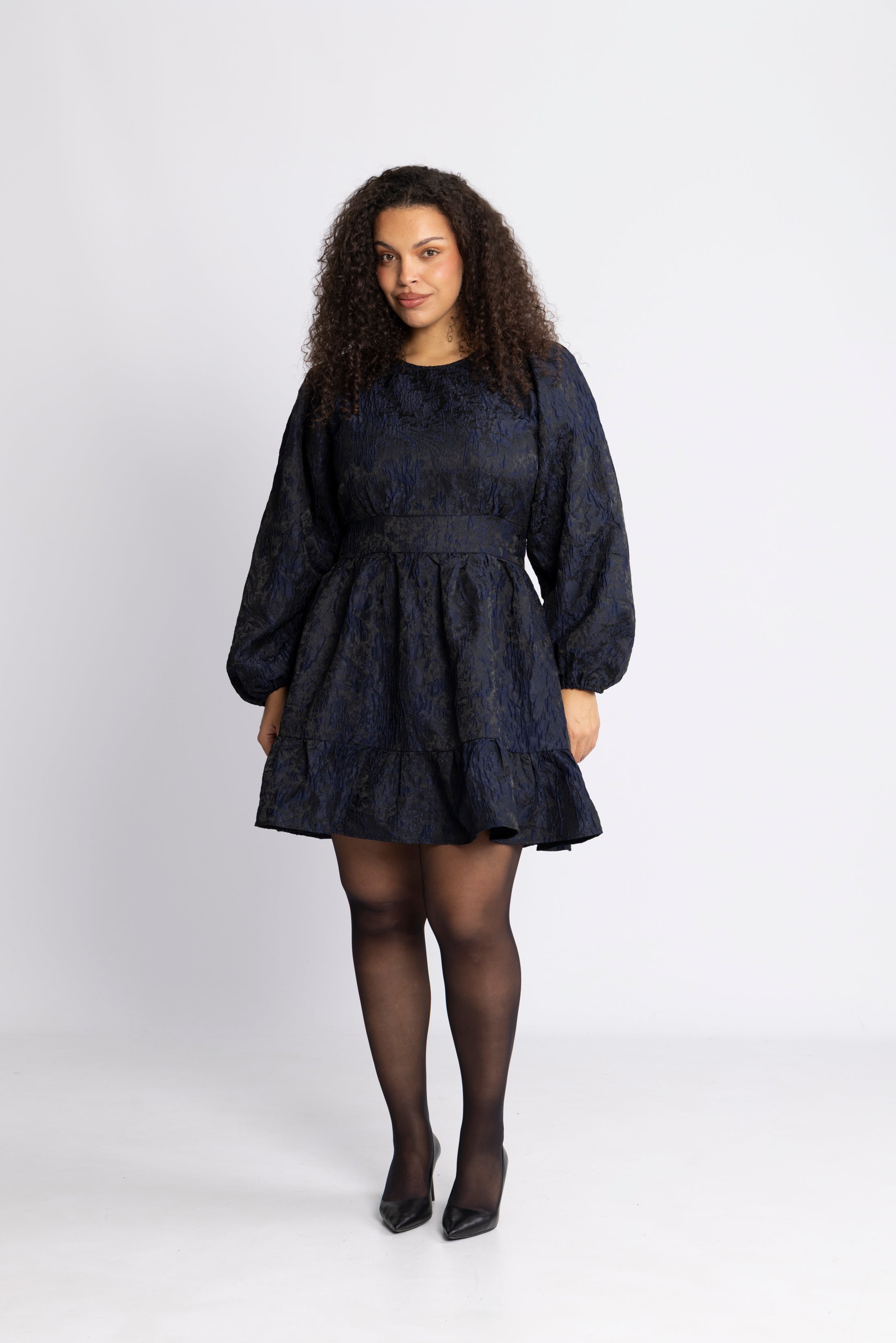 Svanhild Brocade Floral Dress - Dark Navy