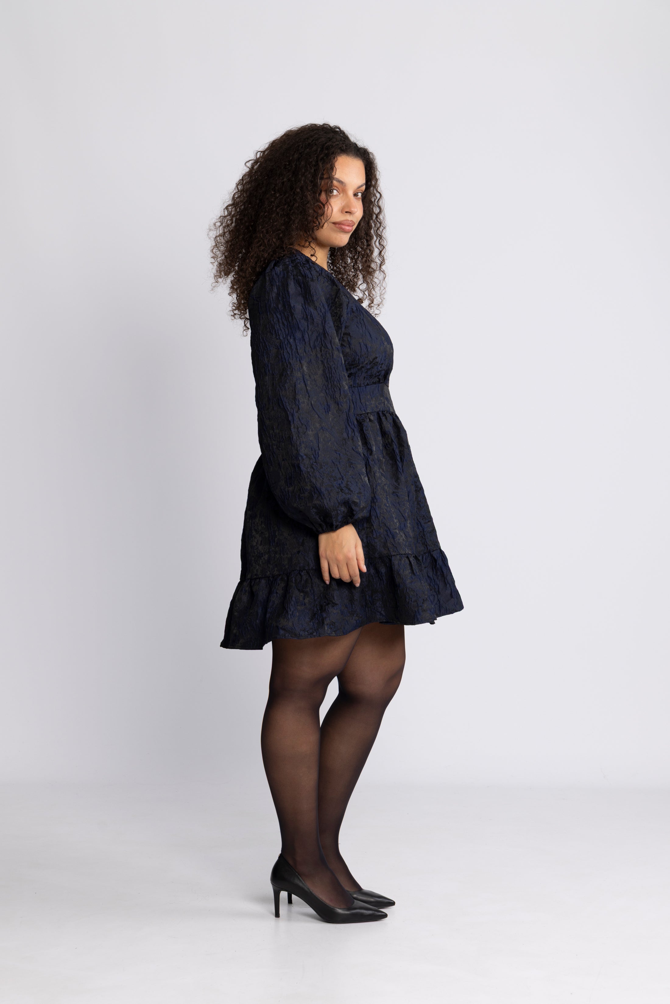 Svanhild Brocade Floral Dress - Dark Navy