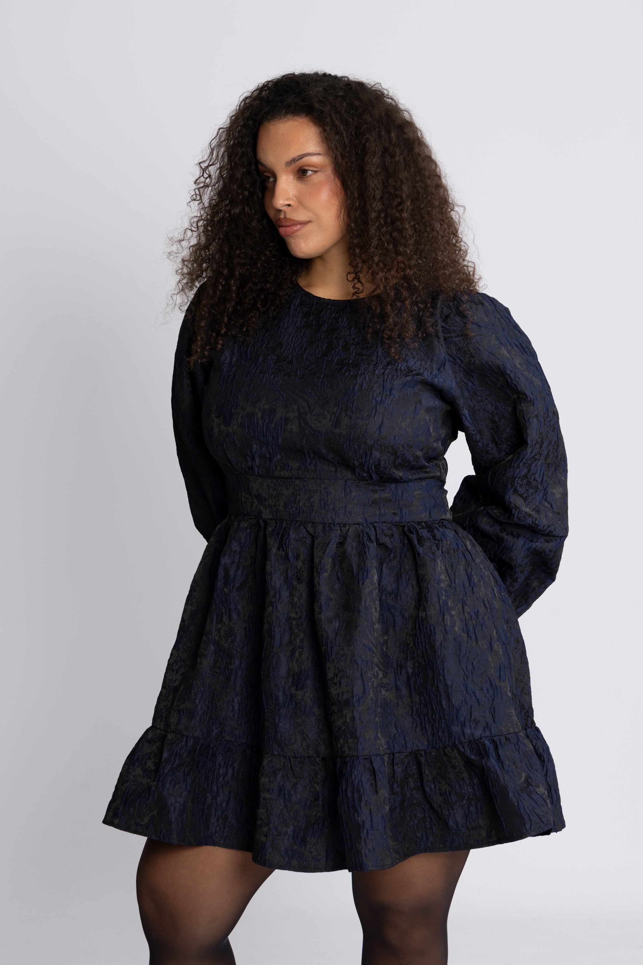 Svanhild Brocade Floral Dress - Dark Navy