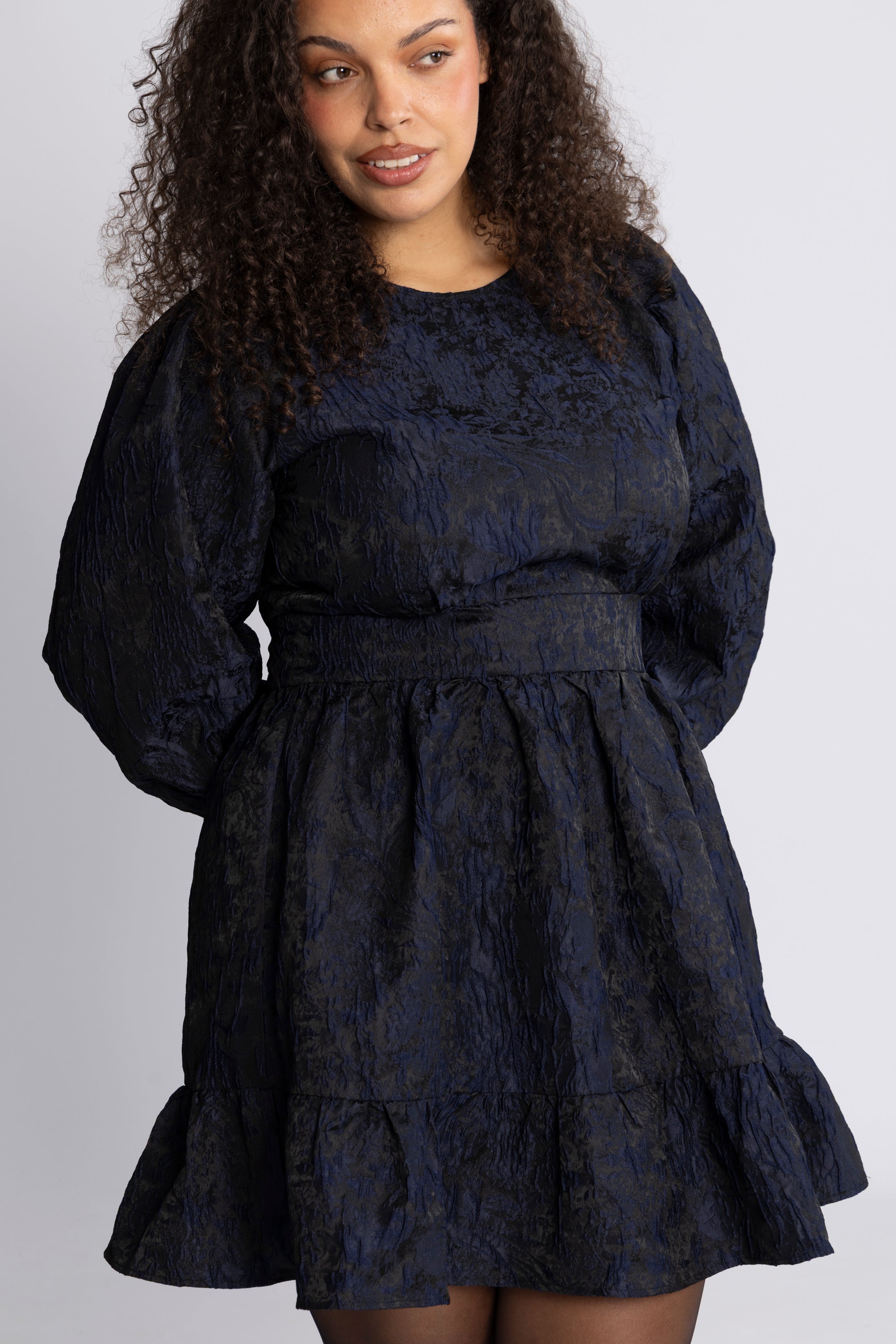 Svanhild Brocade Floral Dress - Dark Navy