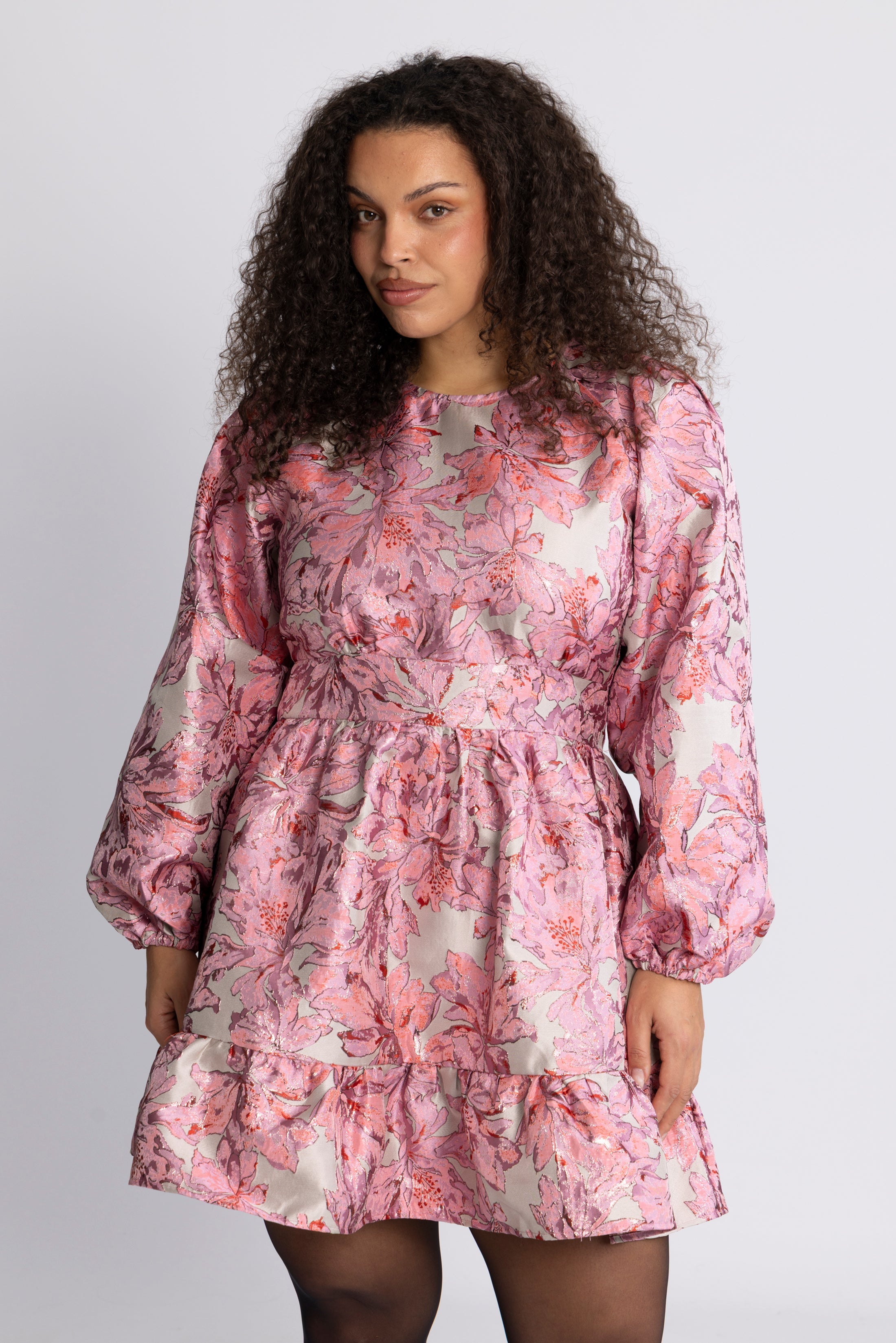 Svanhild Brocade Flower Dress - Pink