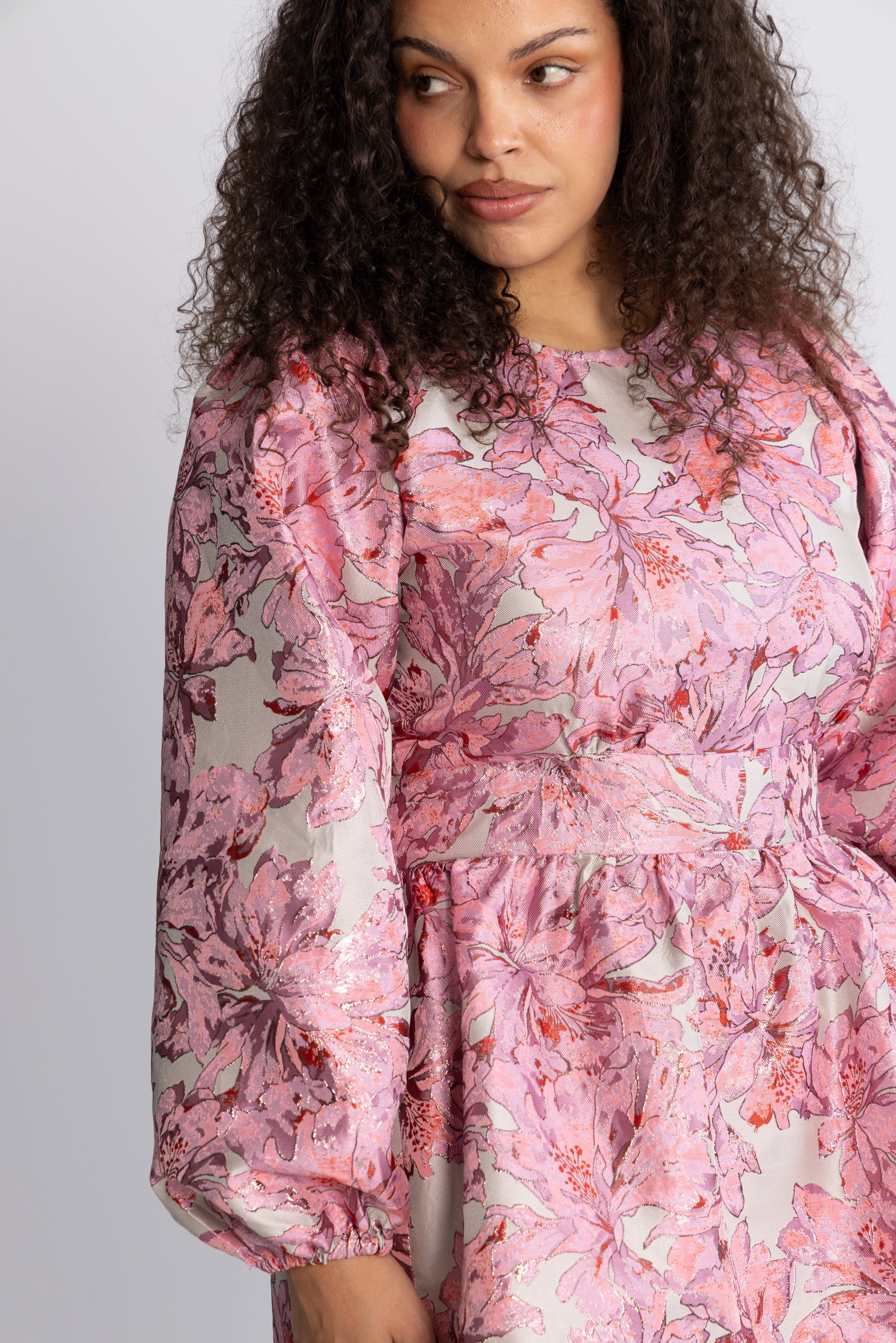 Svanhild Brocade Flower Dress - Pink