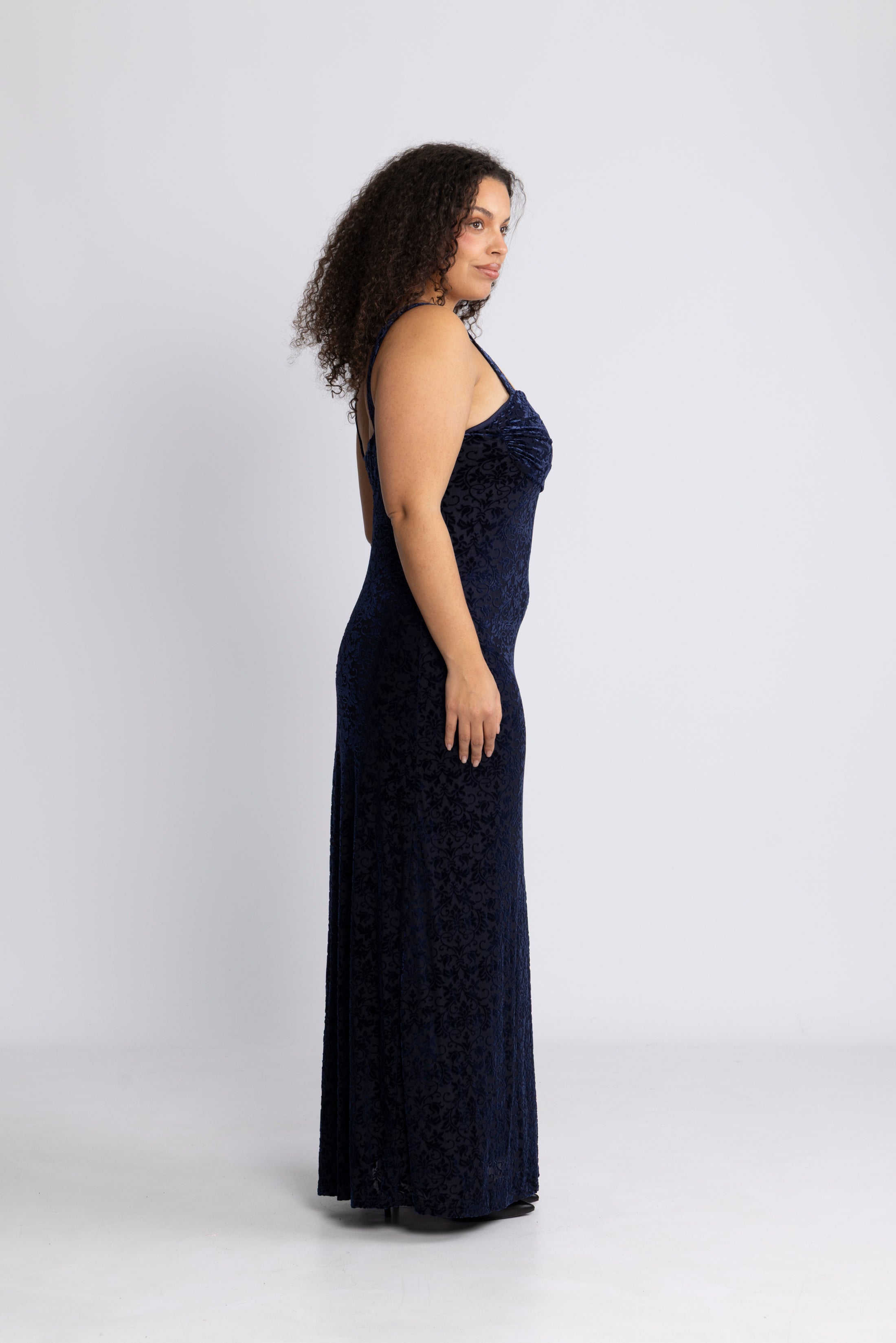 Villgun Velvet Leaf Dress - Navy