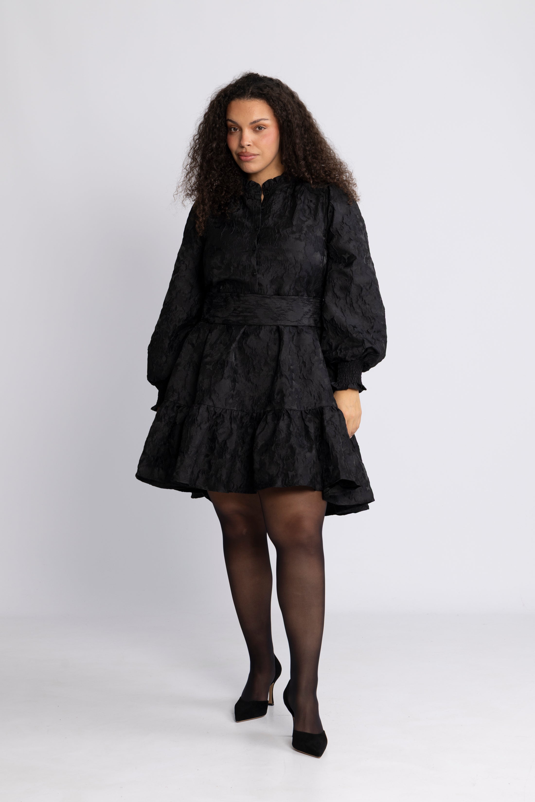 Saga Wide Brocade Dress - Black