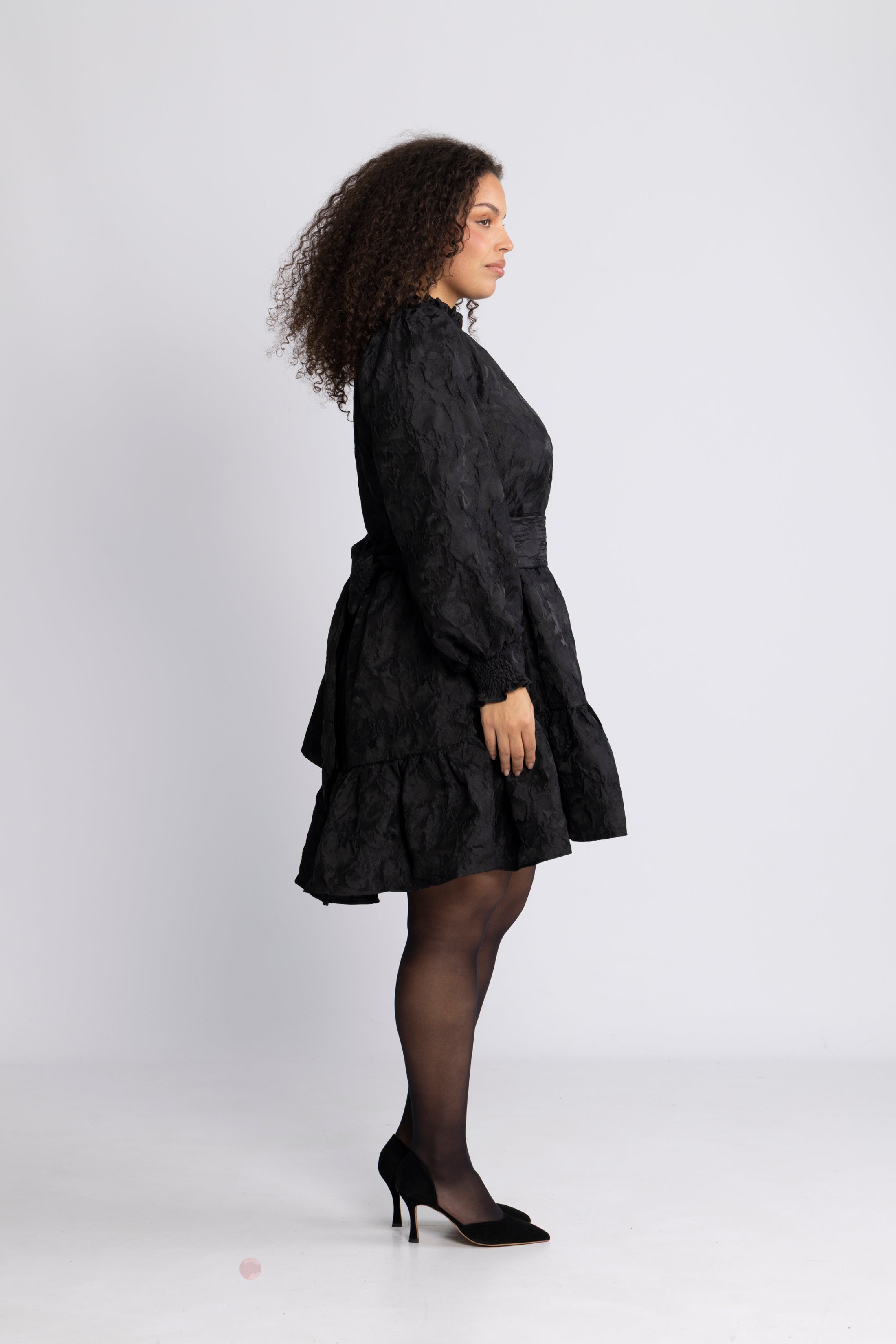 Saga Wide Brocade Dress - Black