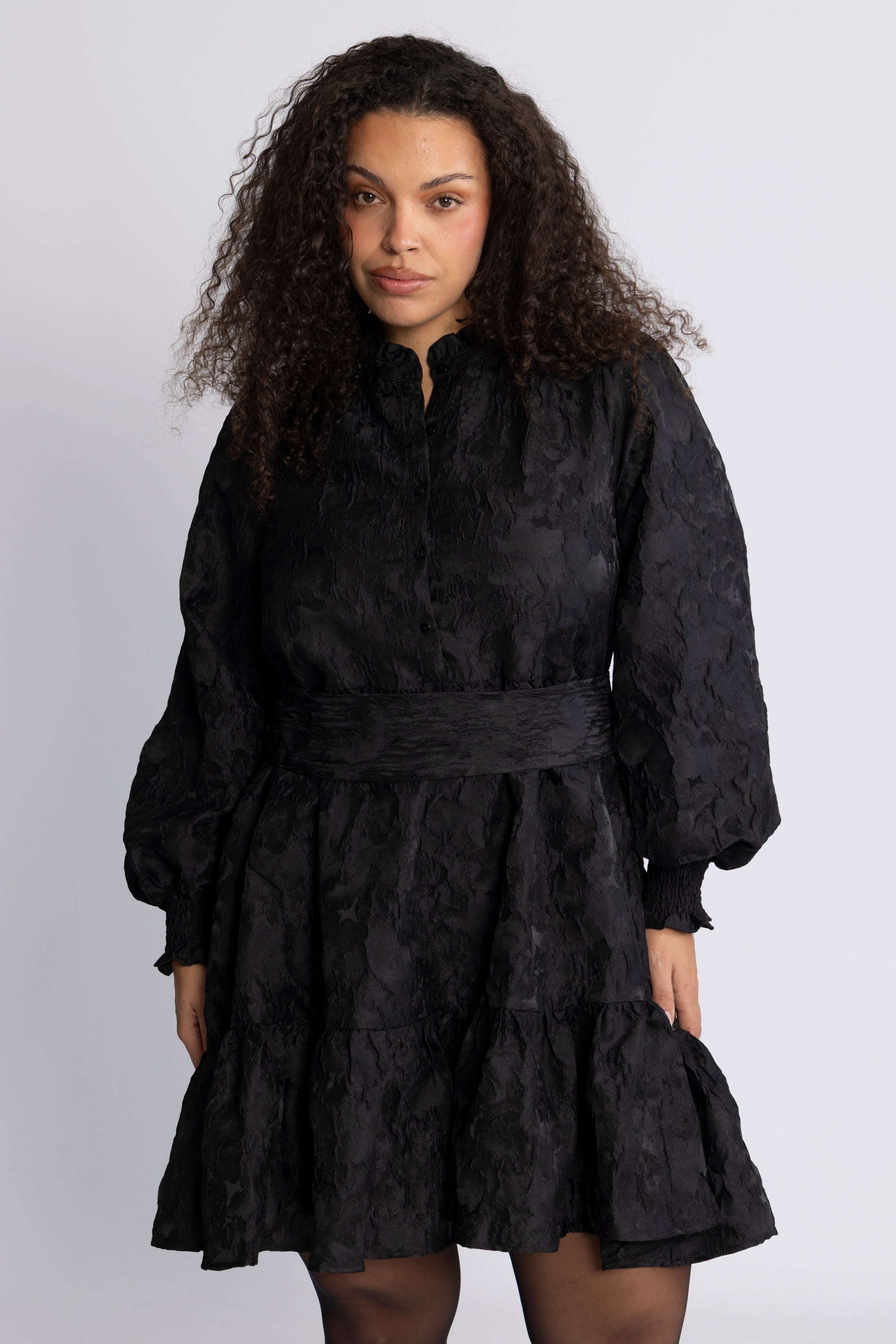 Saga Wide Brocade Dress - Black