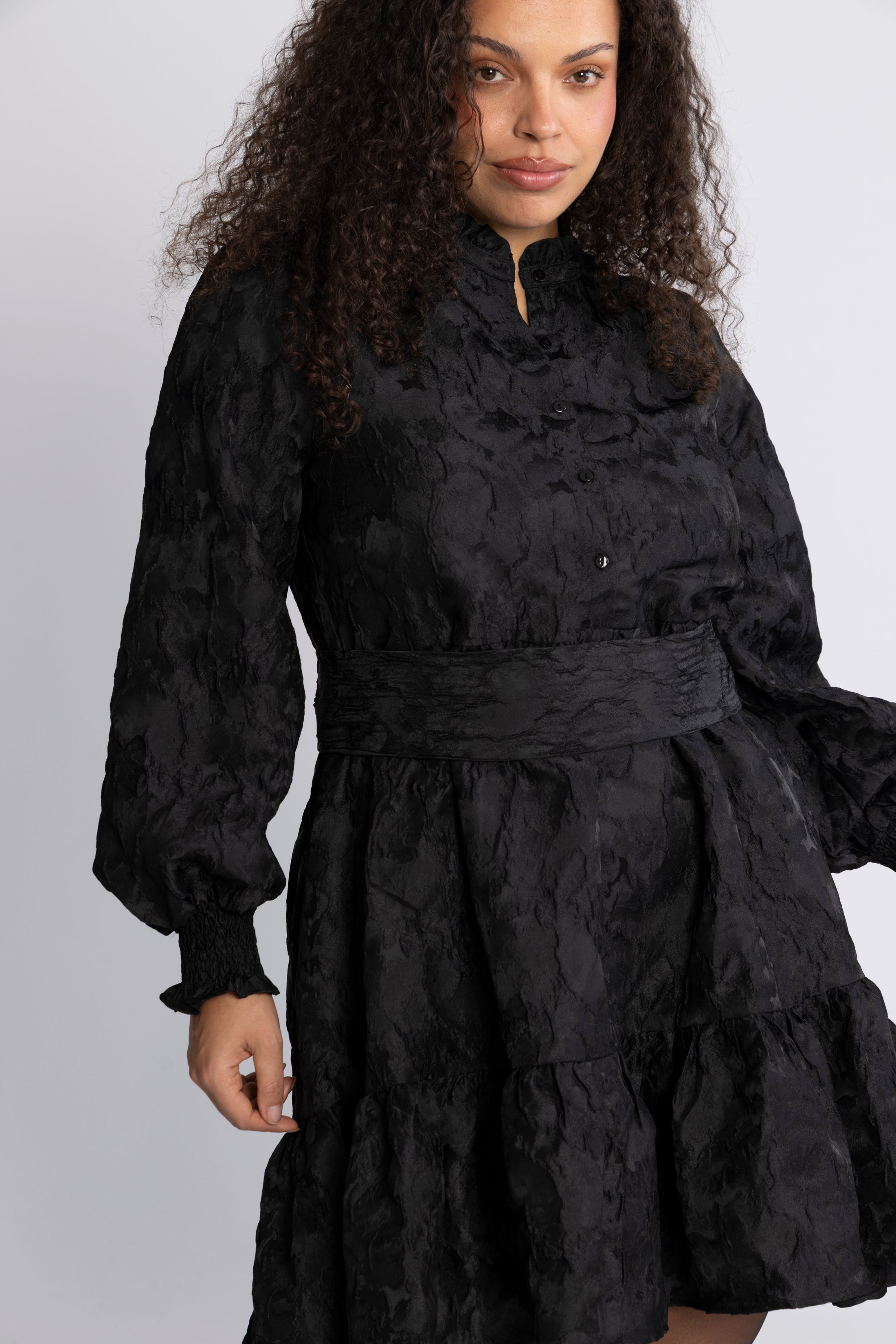 Saga Wide Brocade Dress - Black