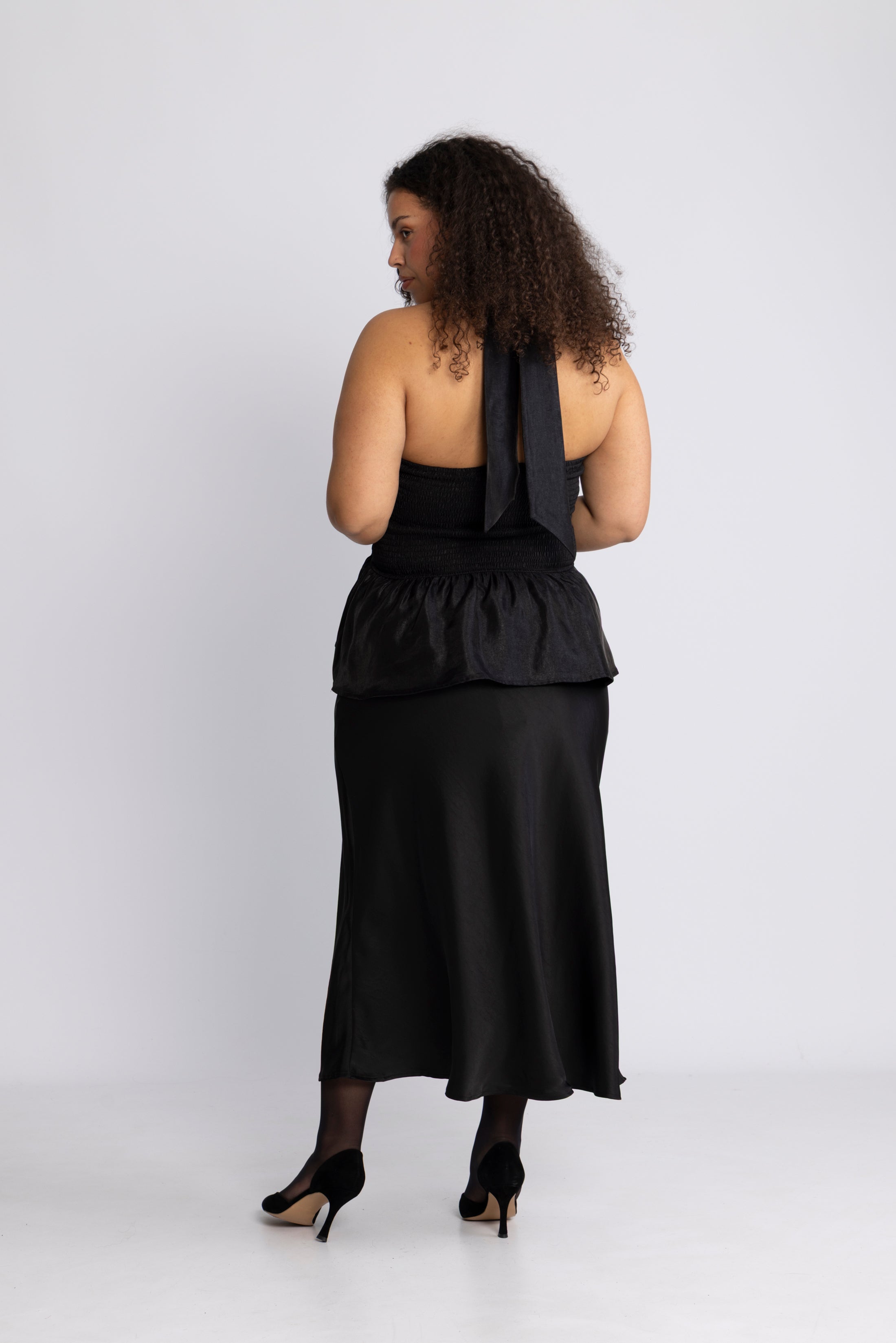 Betty Peplum Halter Neck Top - Black