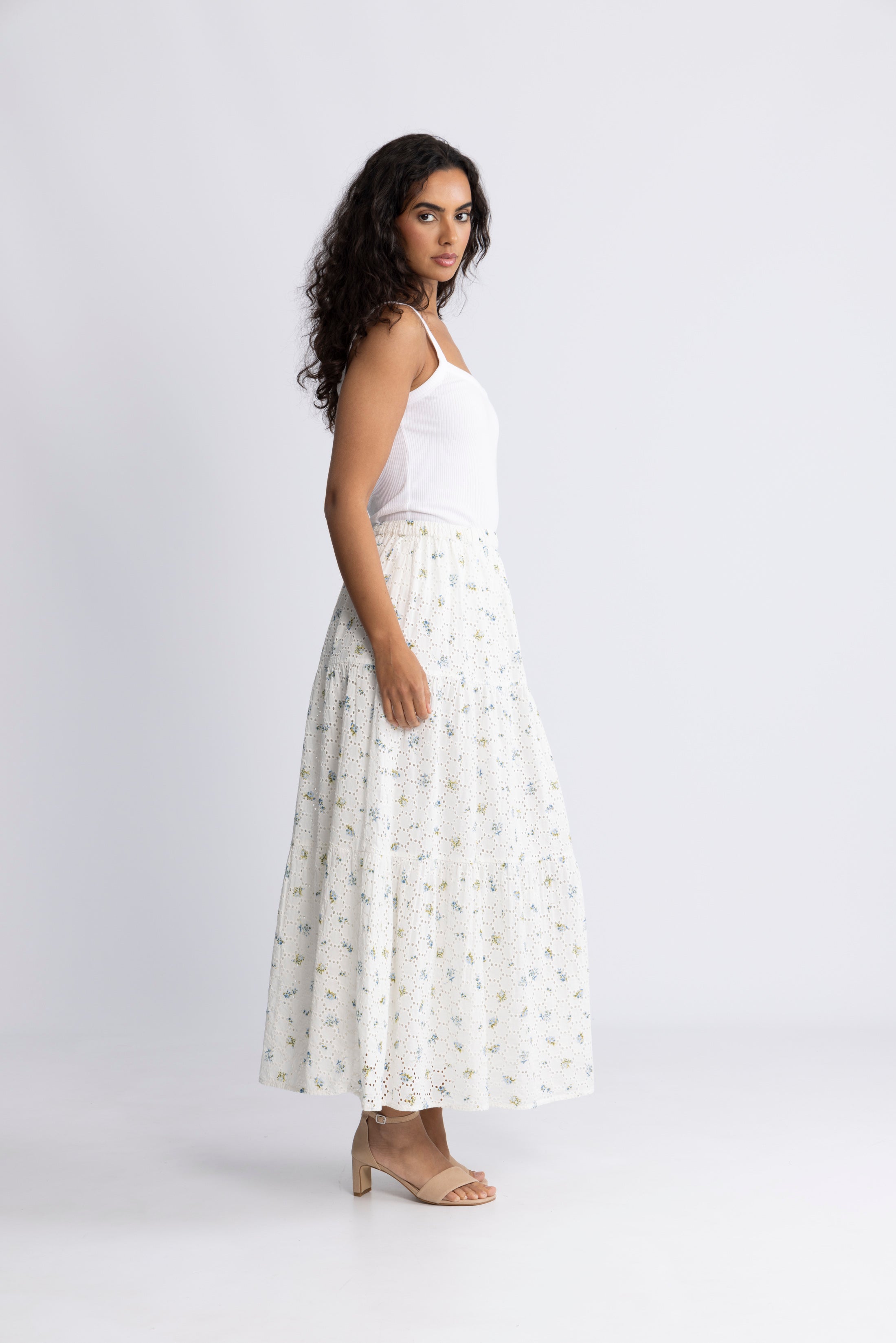 Rana Broderie Anglaise Skirt - Forglemmegei White