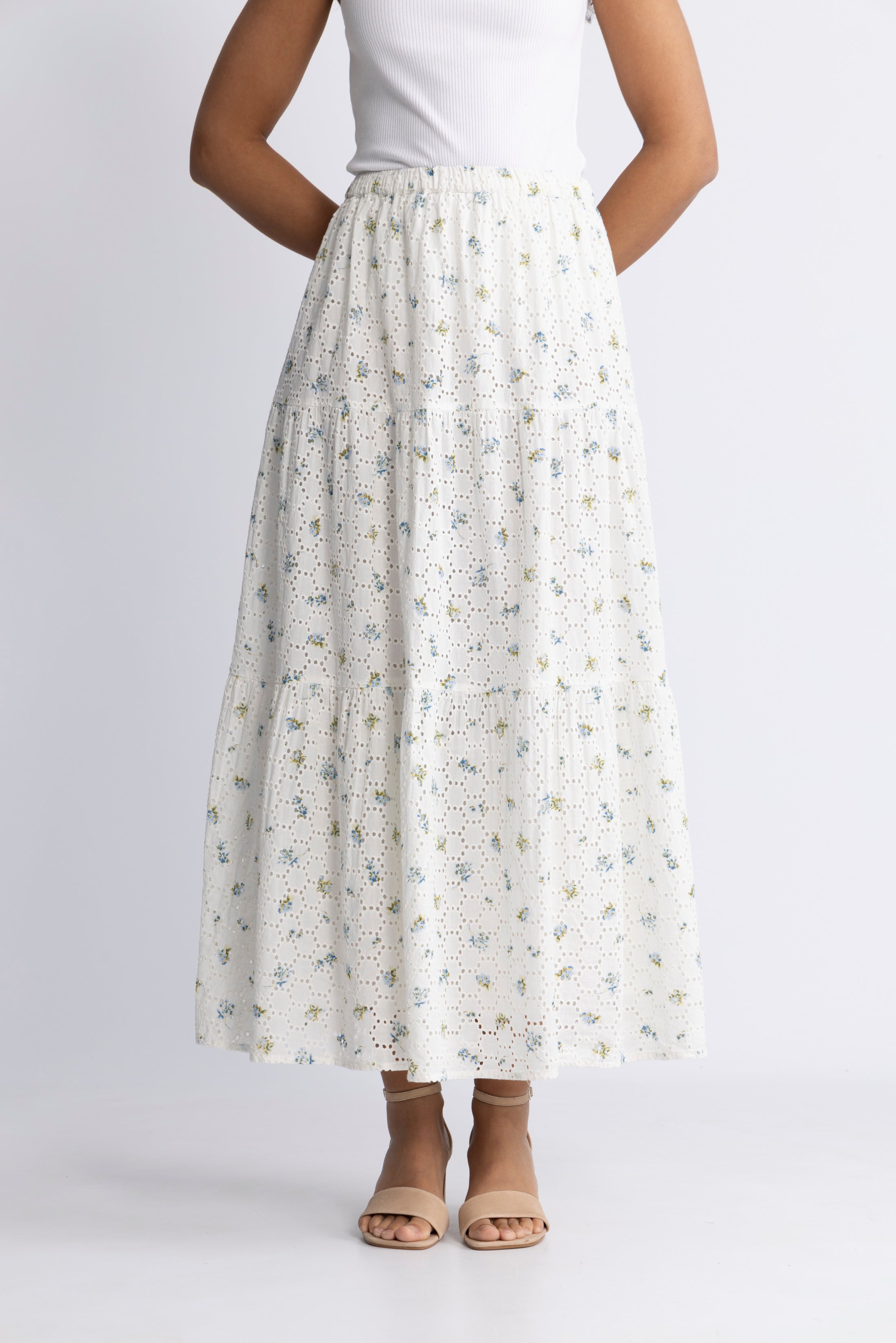 Rana Broderie Anglaise Skirt - Forglemmegei White