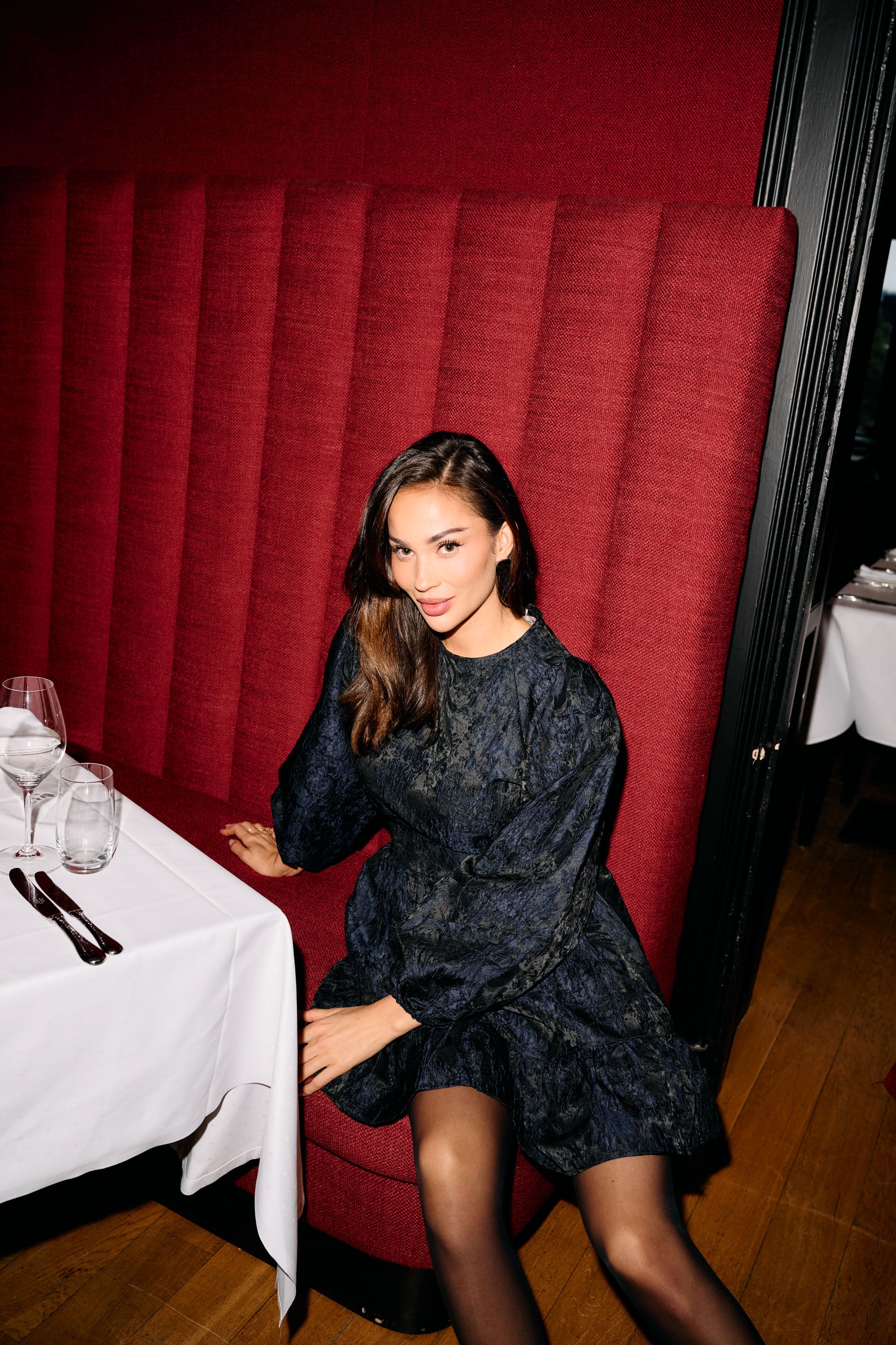 Svanhild Brocade Floral Dress - Dark Navy