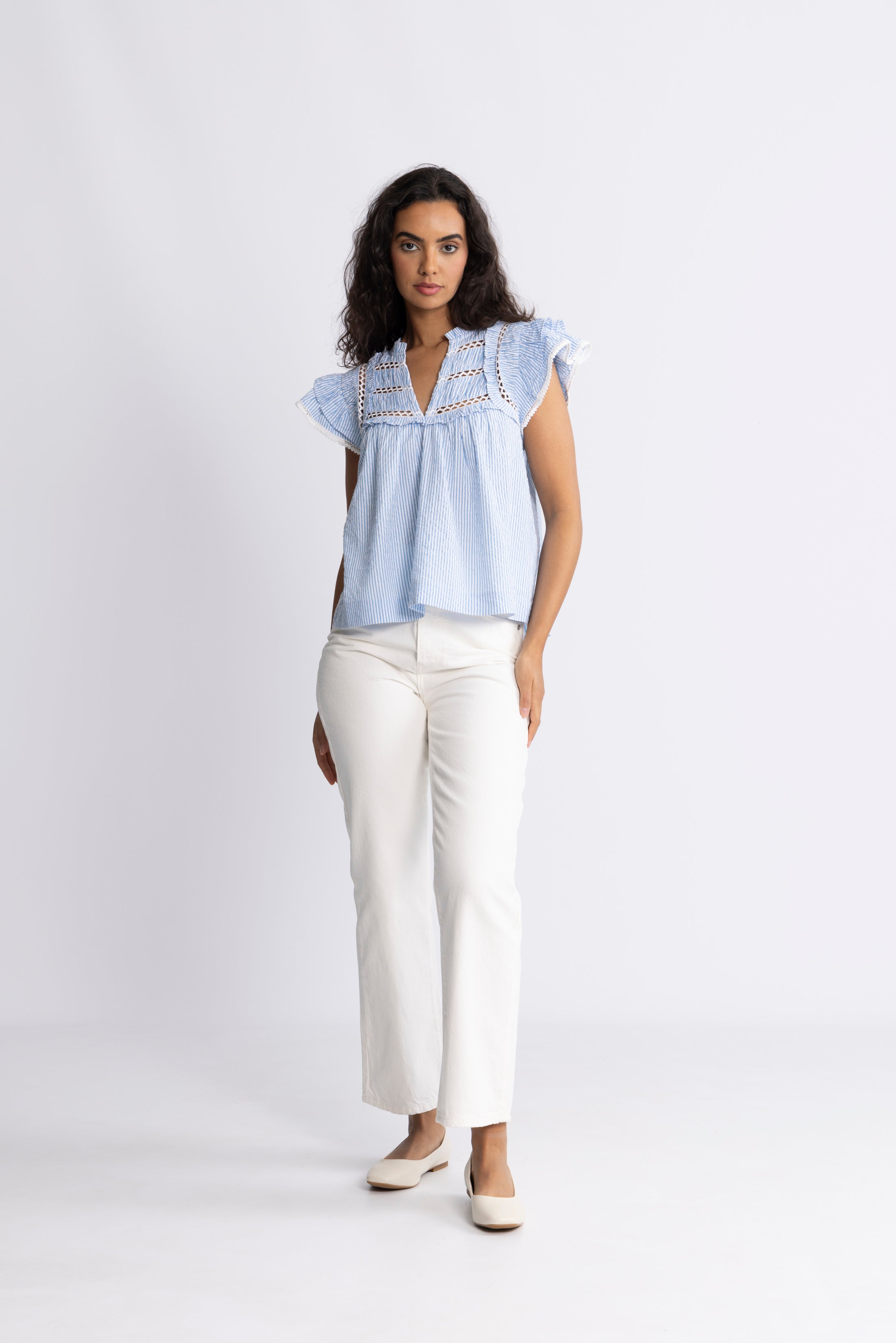 Vår Pinstripe Top - Blue Stripe