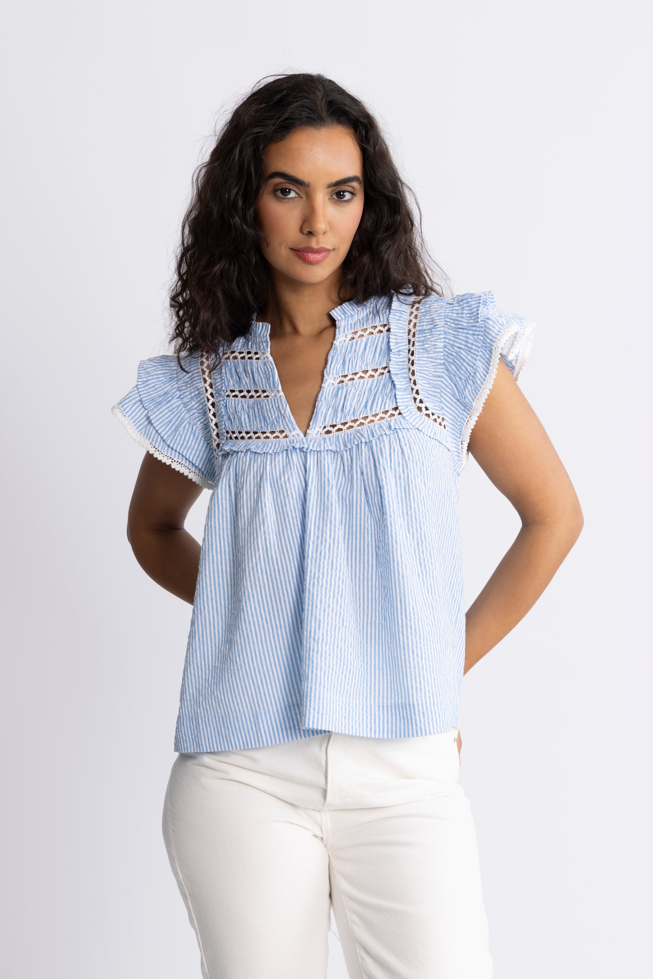 Vår Pinstripe Top - Blue Stripe