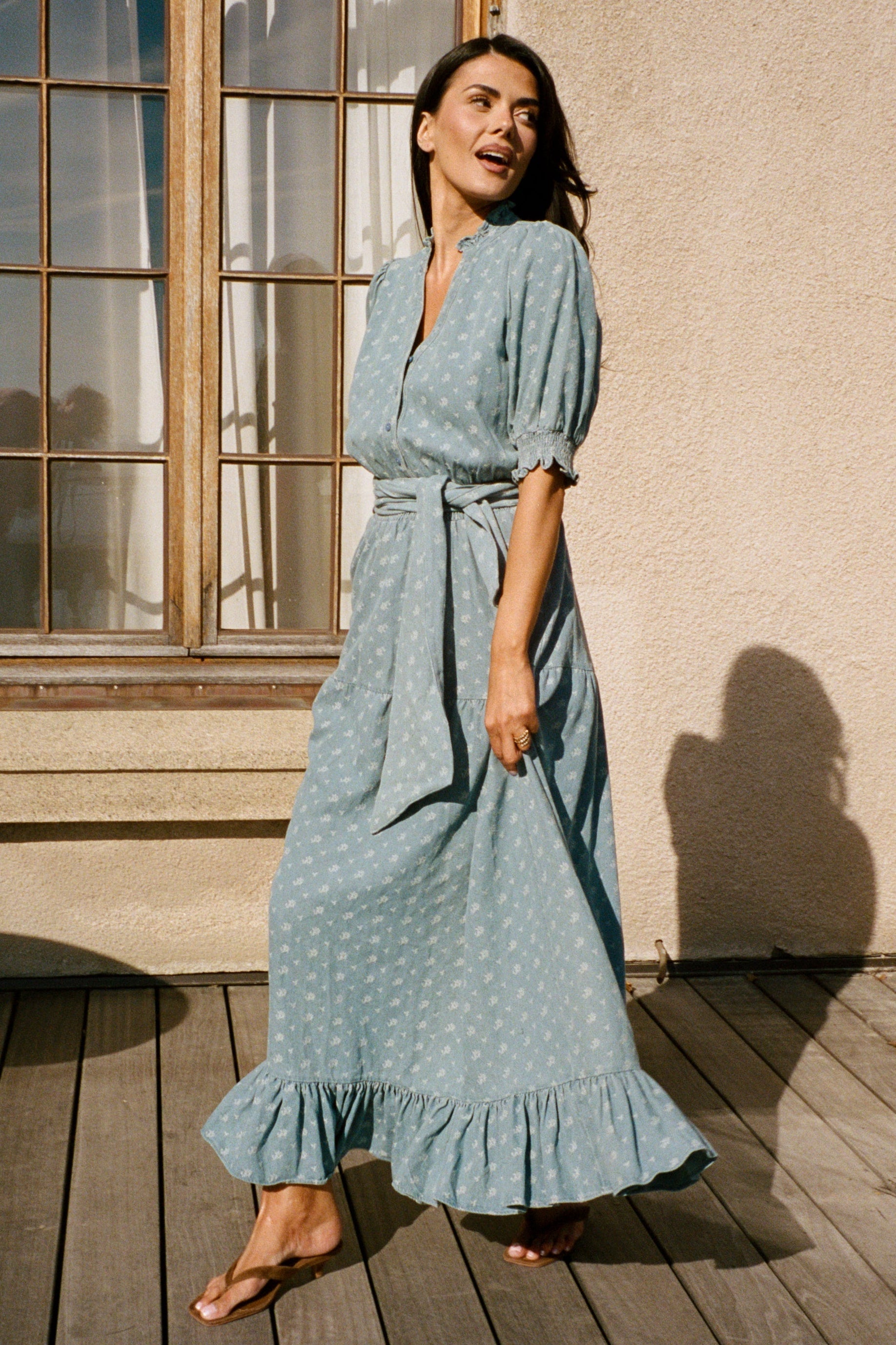 Grete Denim Maxi Dress - Light Blue