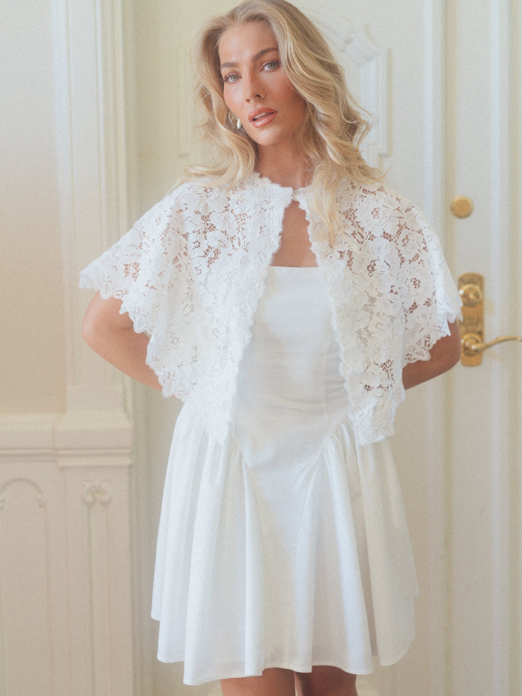 Aurora Linen Cape Mini Dress - White