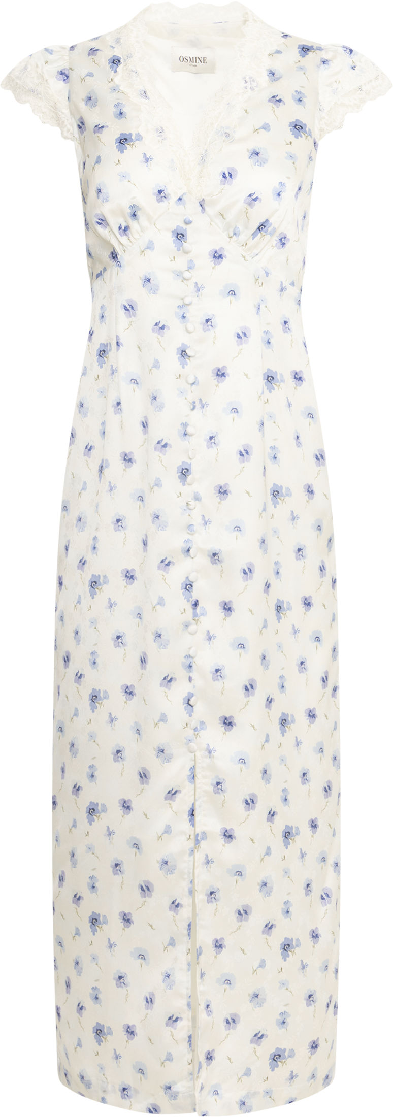 Agnes Satin Lace Dress - Blue Floral