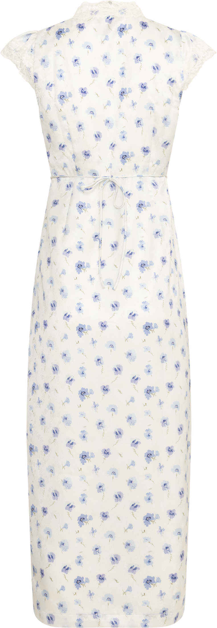 Agnes Satin Lace Dress - Blue Floral