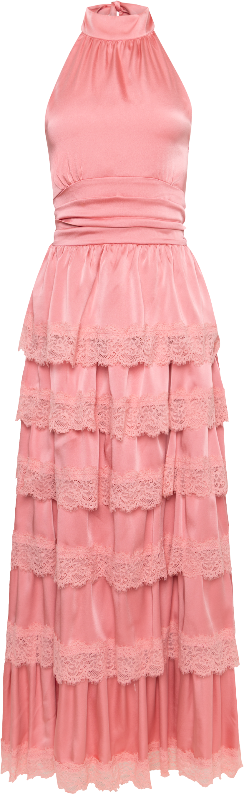 Ingalu Satin Lace Maxi Dress - Coral