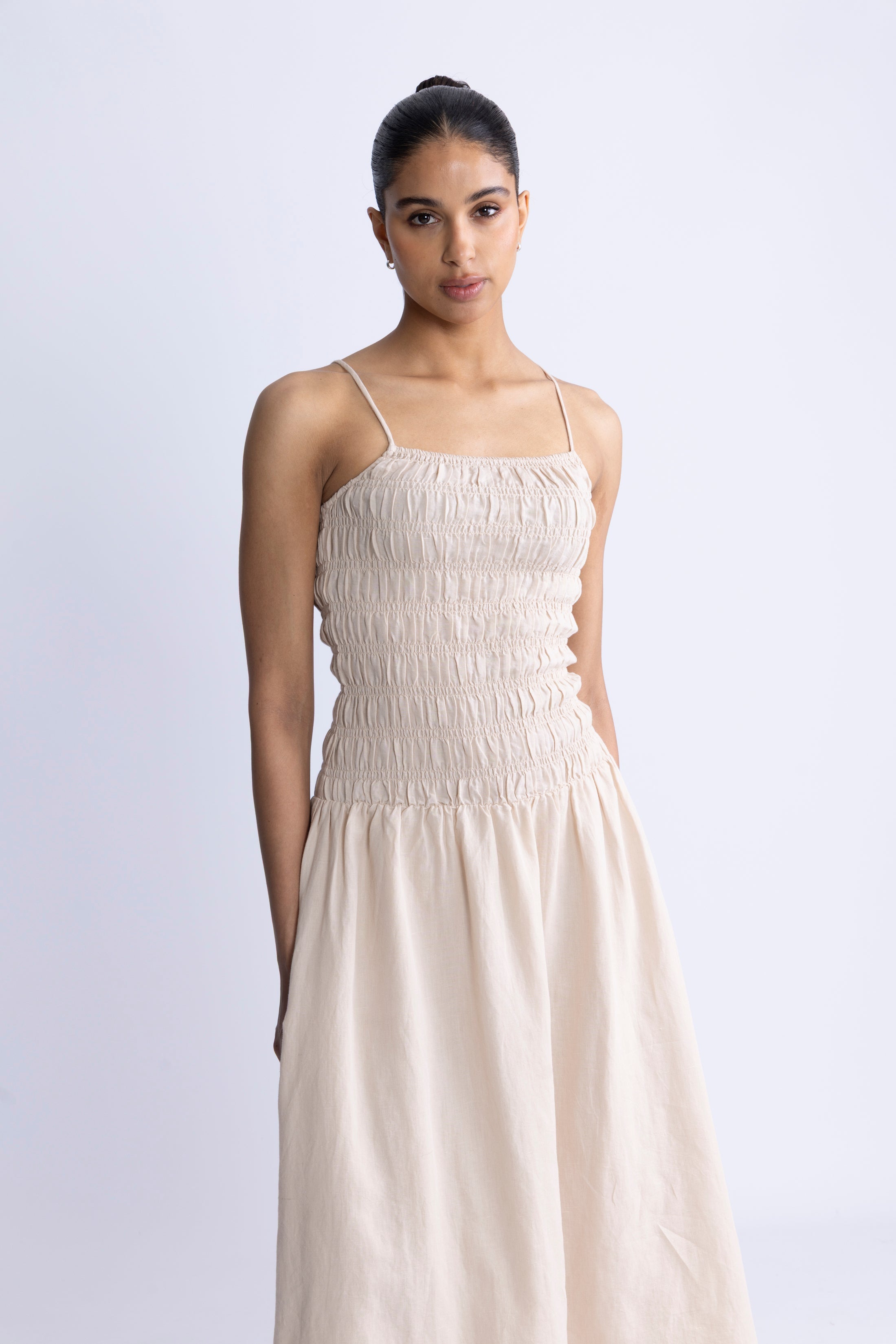 Amalie Maxi Linen Dress - Creme