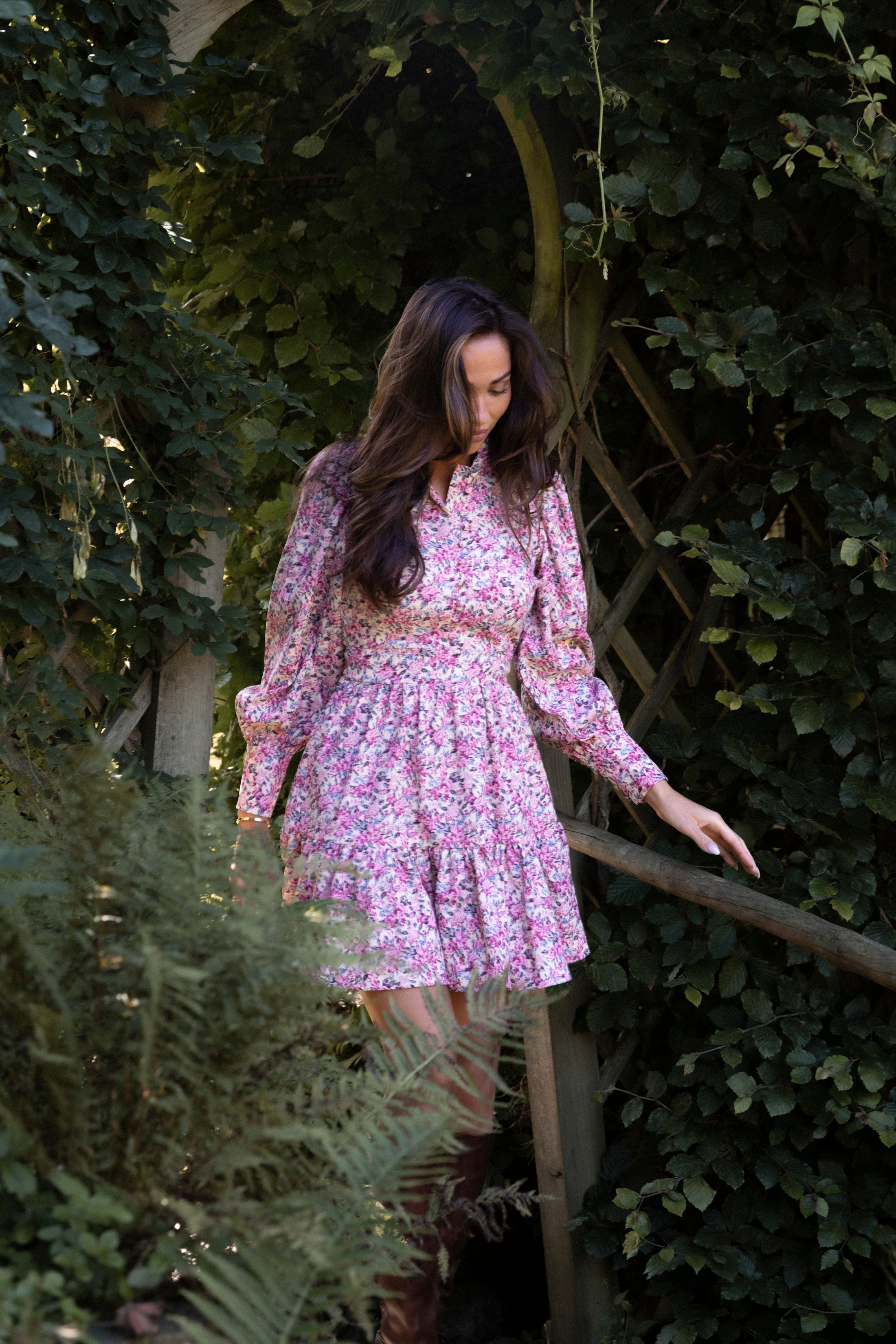 Liv Cord Flower Dress - Pink Flower