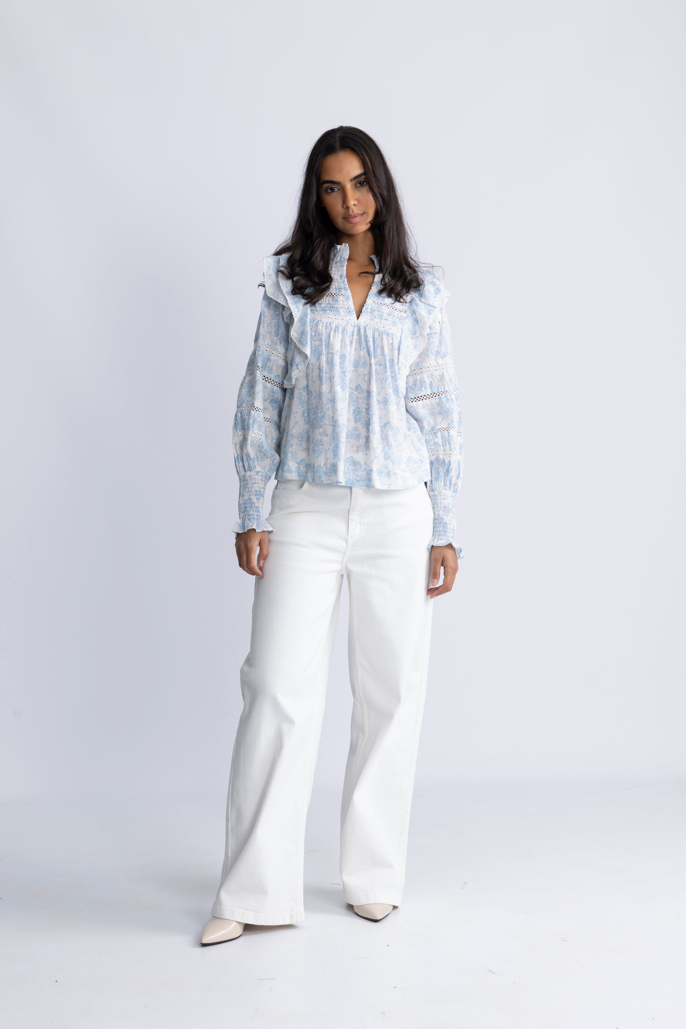 Vårun Flower Dobby Blouse - Blue Dobby Flower