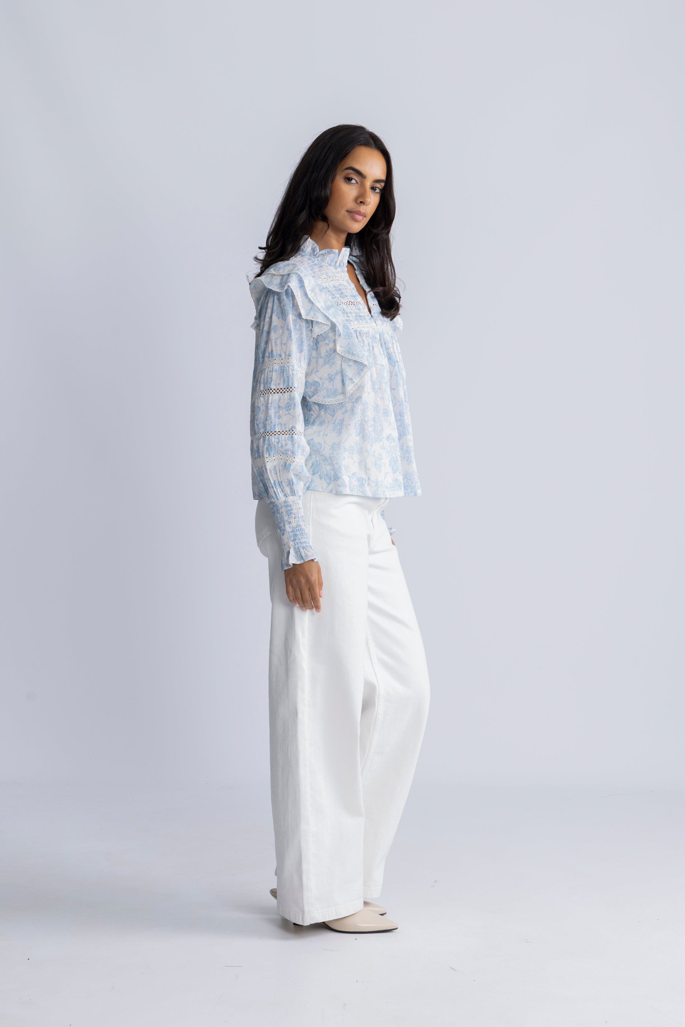 Vårun Flower Dobby Blouse - Blue Dobby Flower