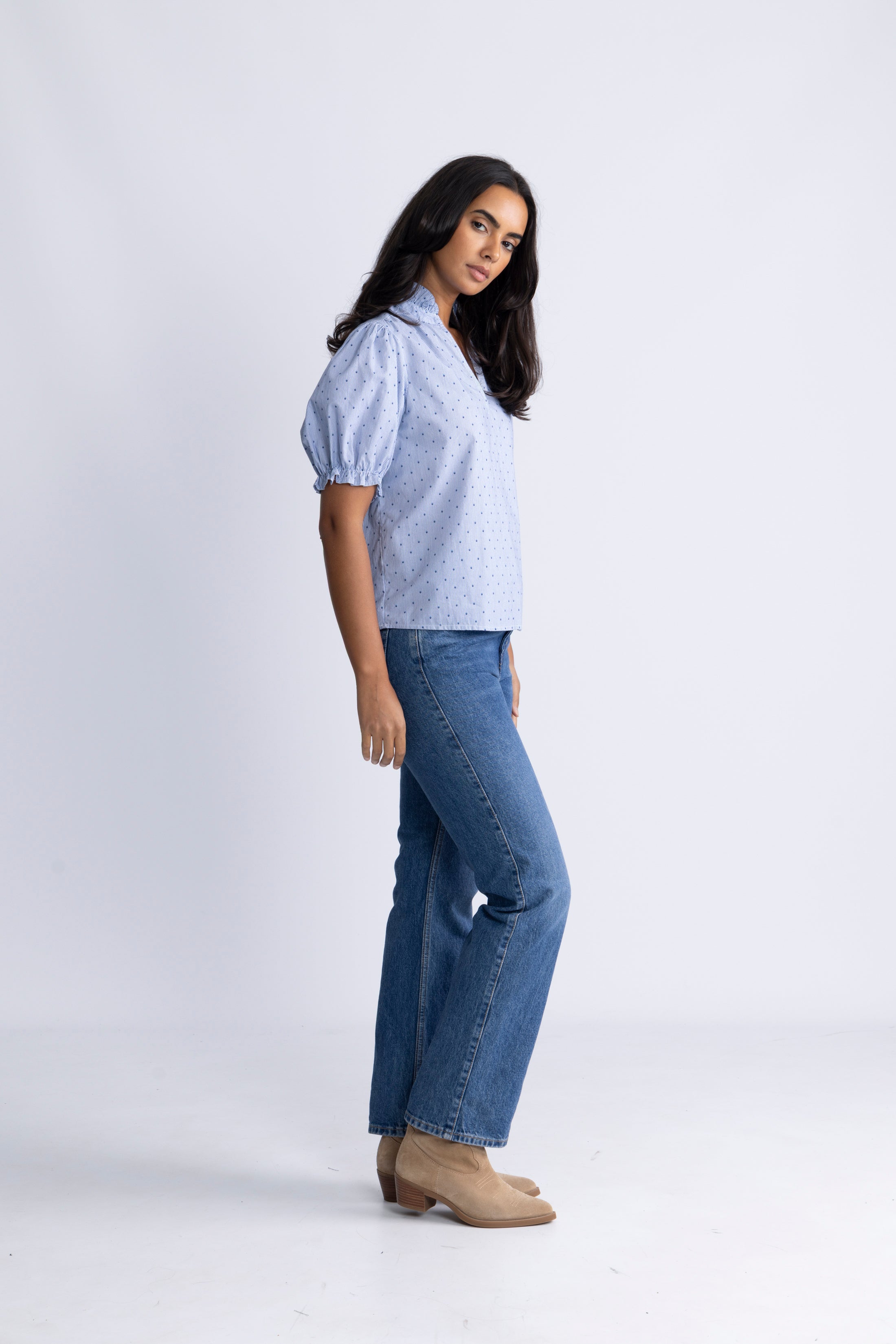 Signy Stripe Emb Blouse - Blue Stripe