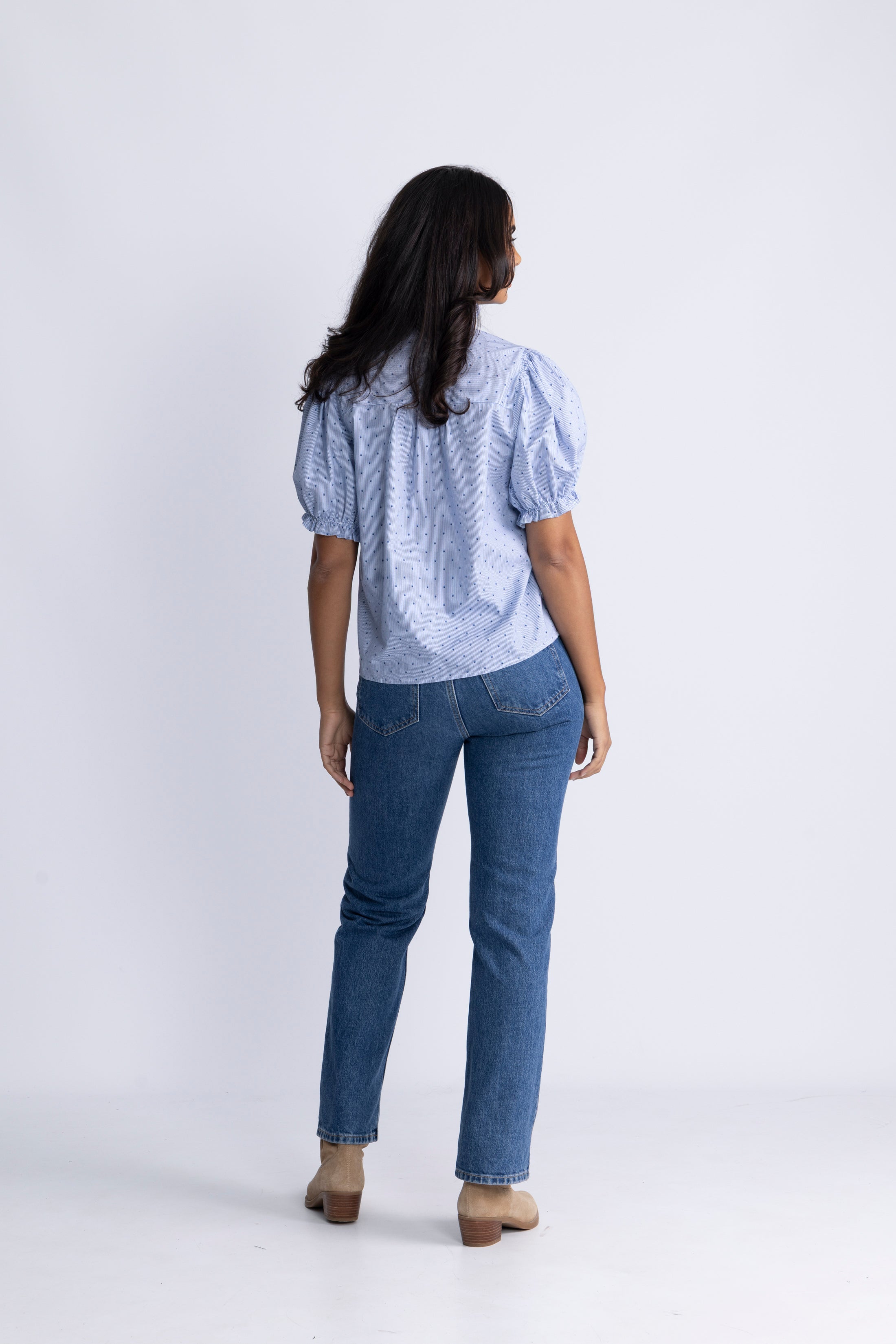 Signy Stripe Emb Blouse - Blue Stripe