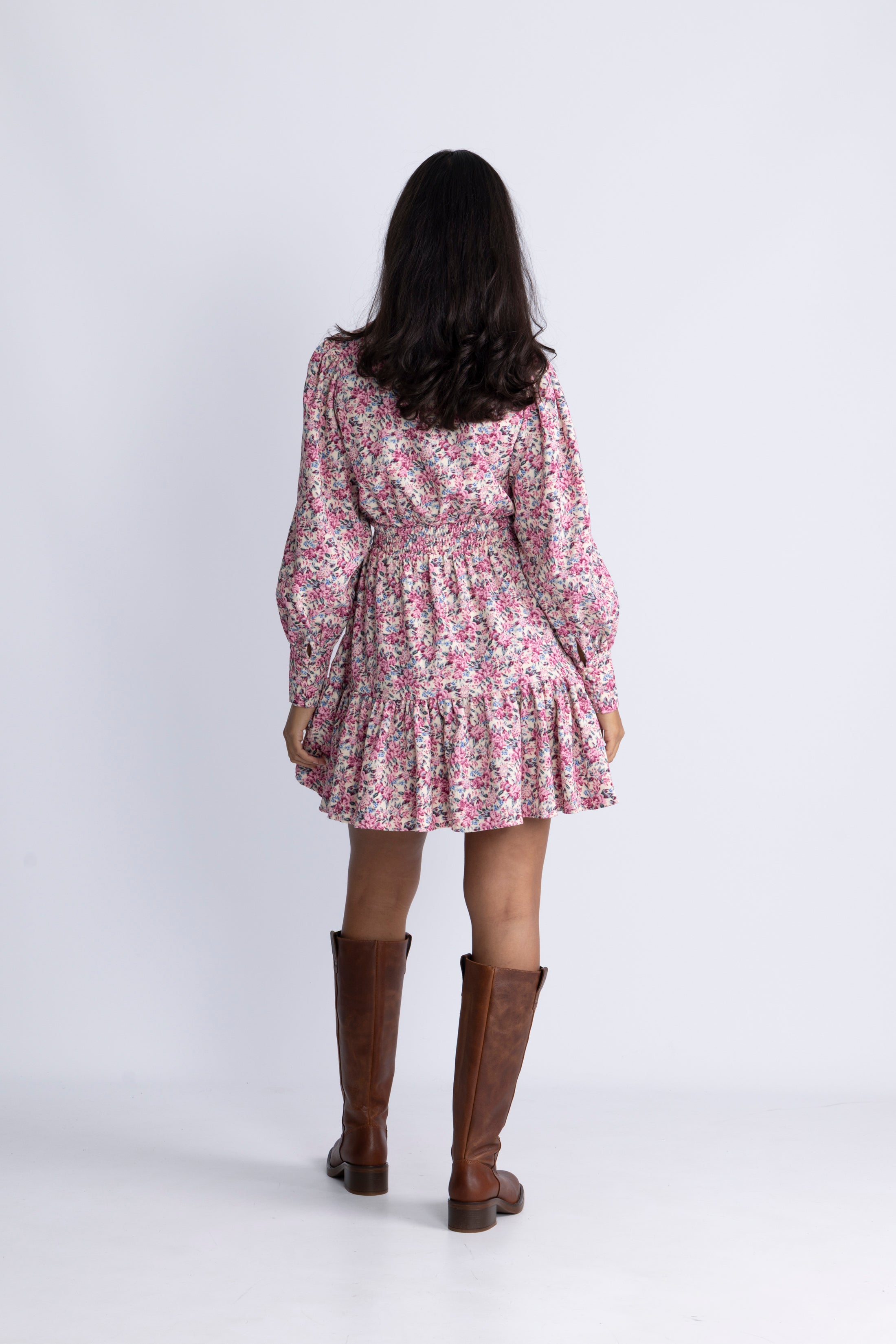 Liv Cord Flower Dress - Pink Flower