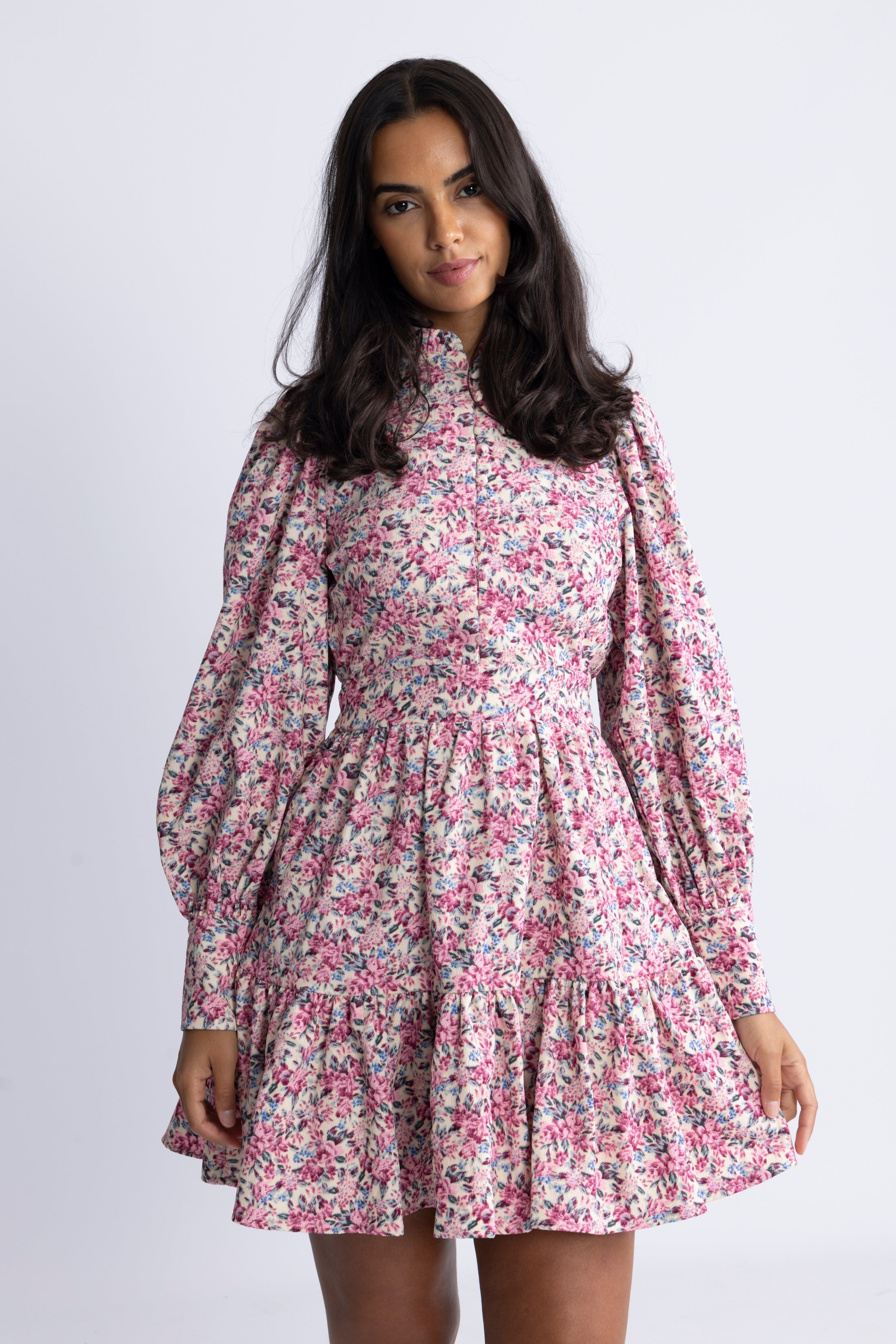 Liv Cord Flower Dress - Pink Flower