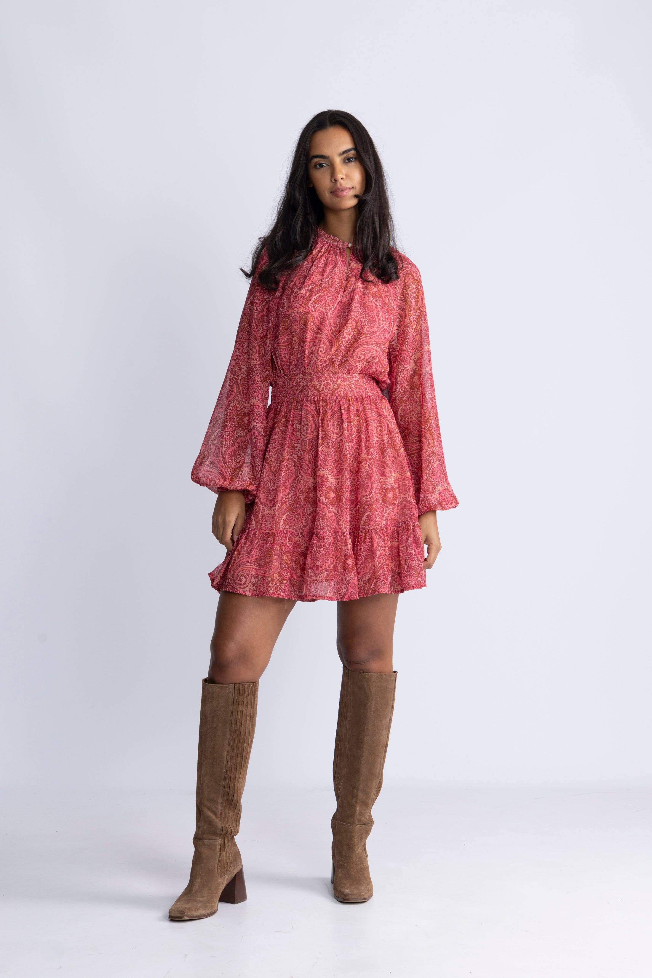 Raina Chiffon B Dress - Red Paisley