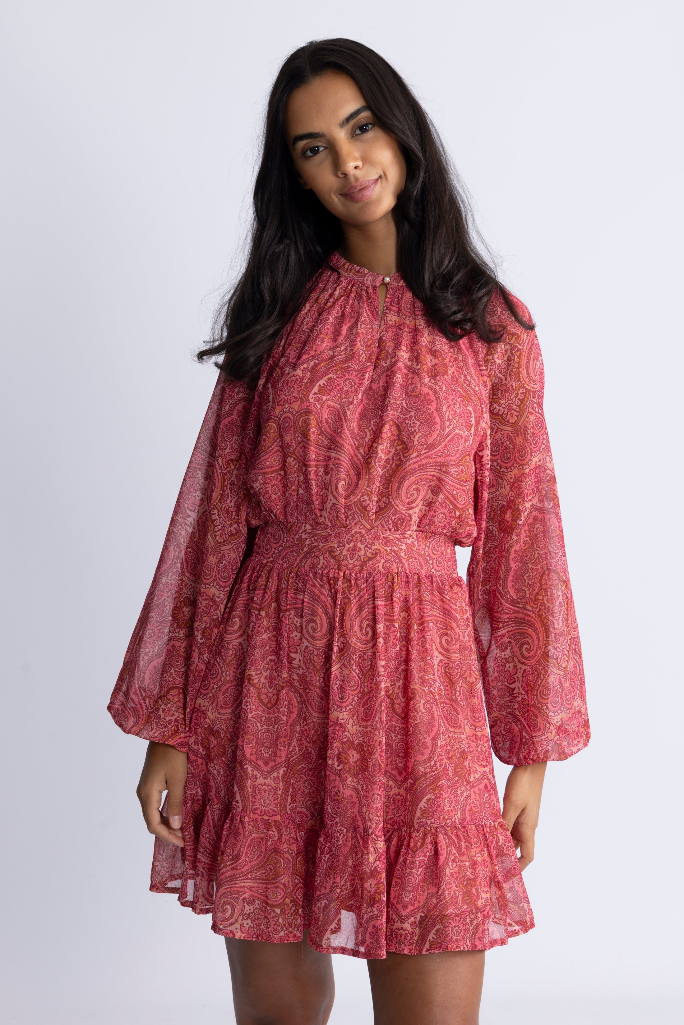 Raina Chiffon B Dress - Red Paisley