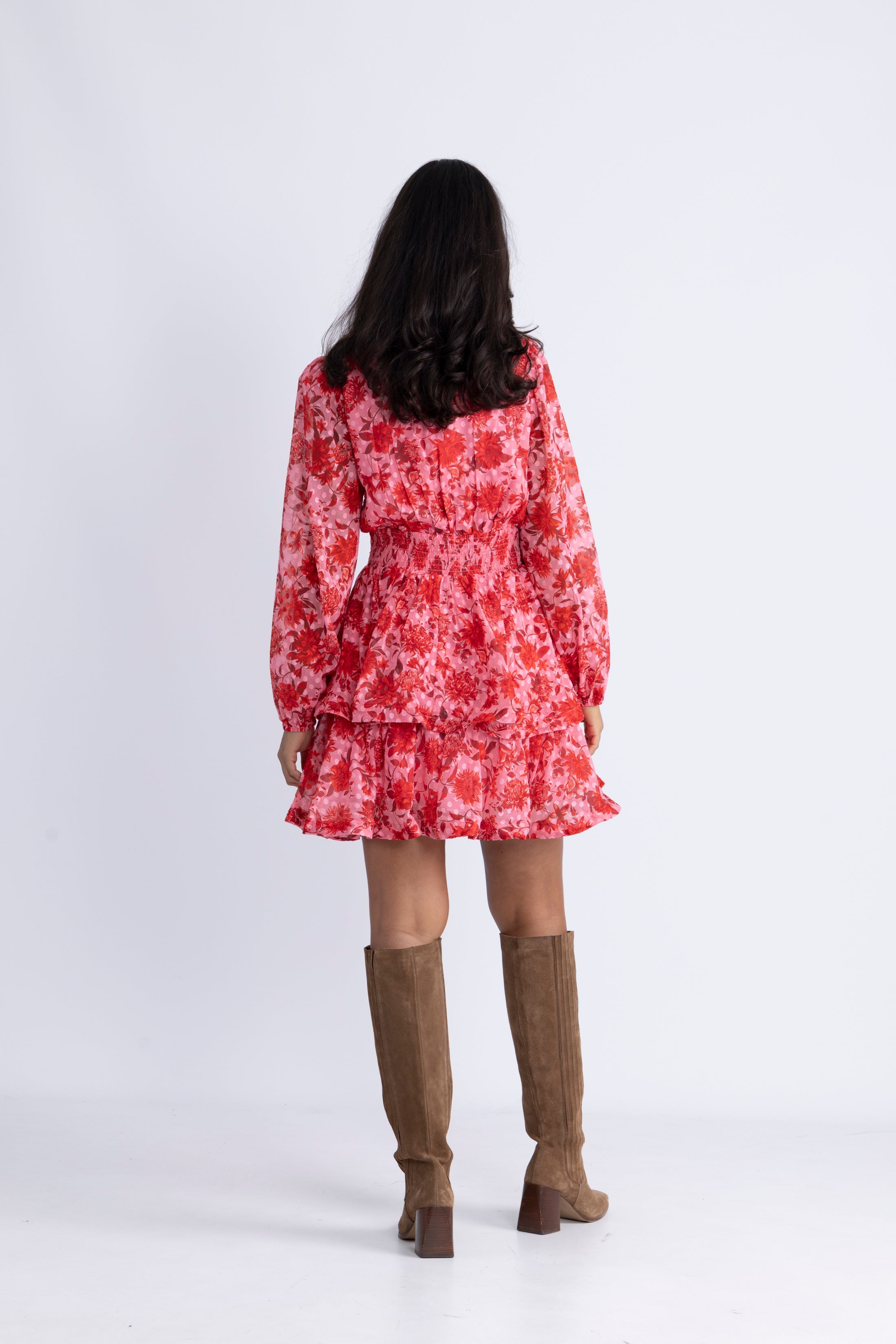 Jade Wave Flower Dot Dress - Flower Red