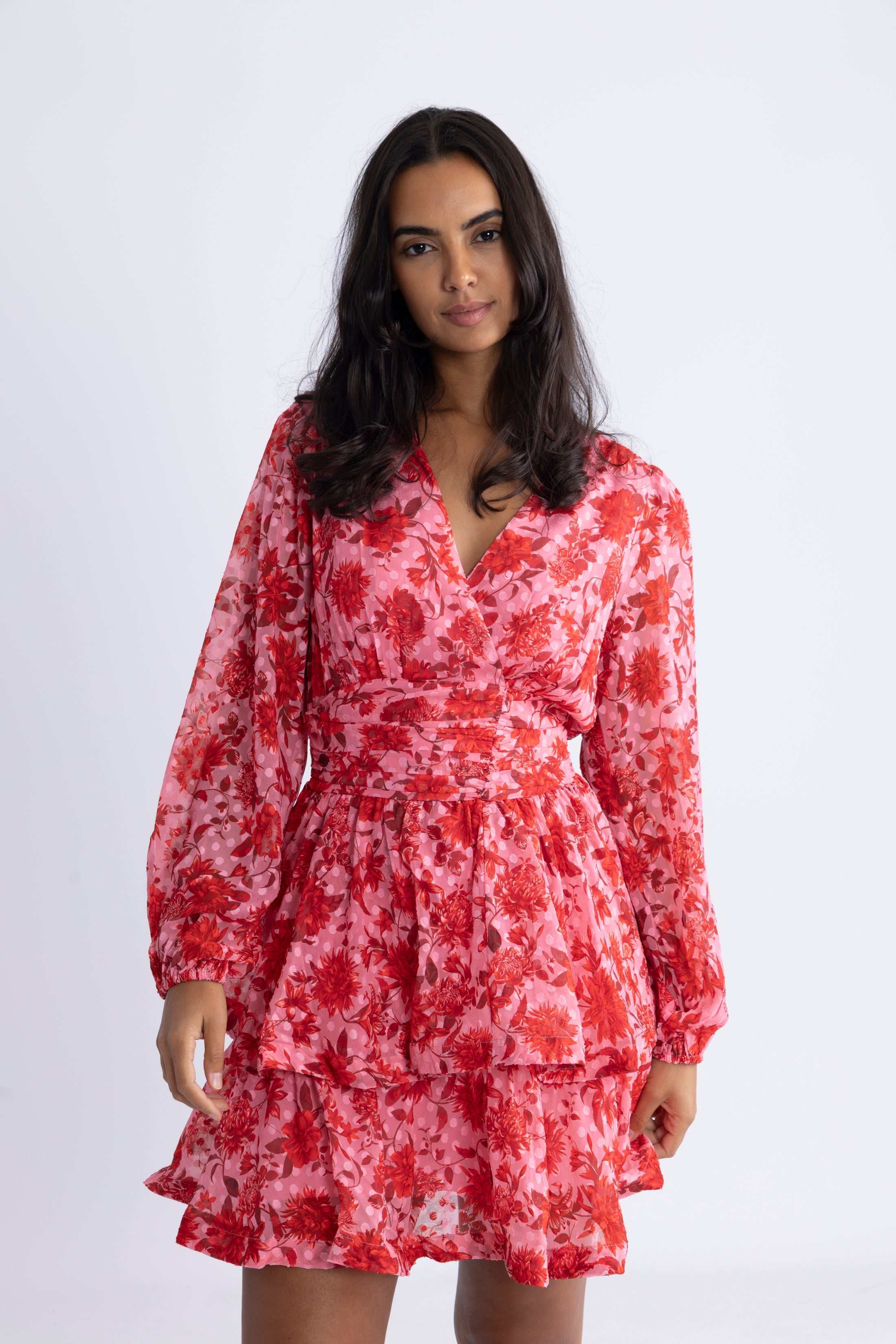 Jade Wave Flower Dot Dress - Flower Red