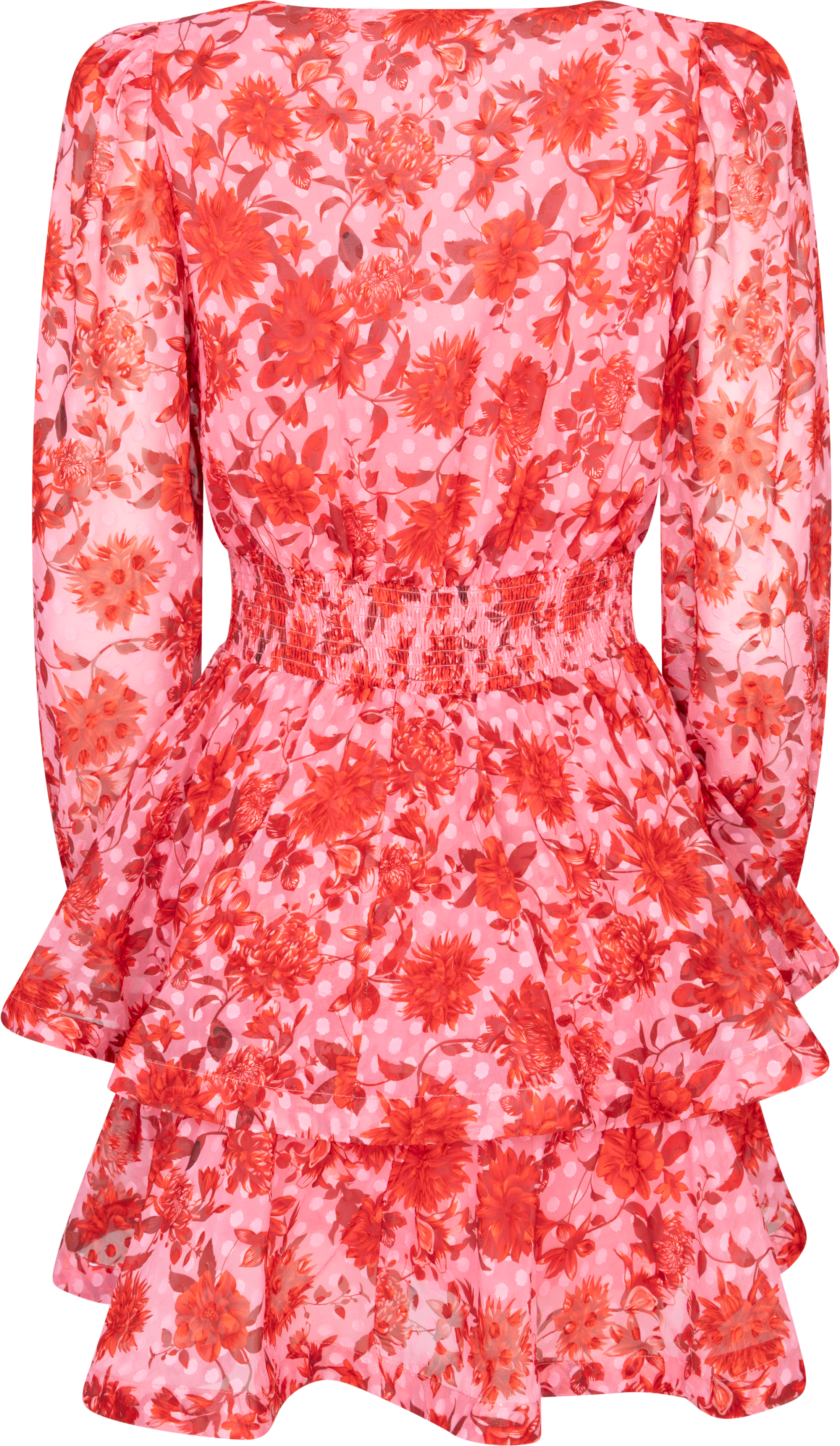Jade Wave Flower Dot Dress - Flower Red