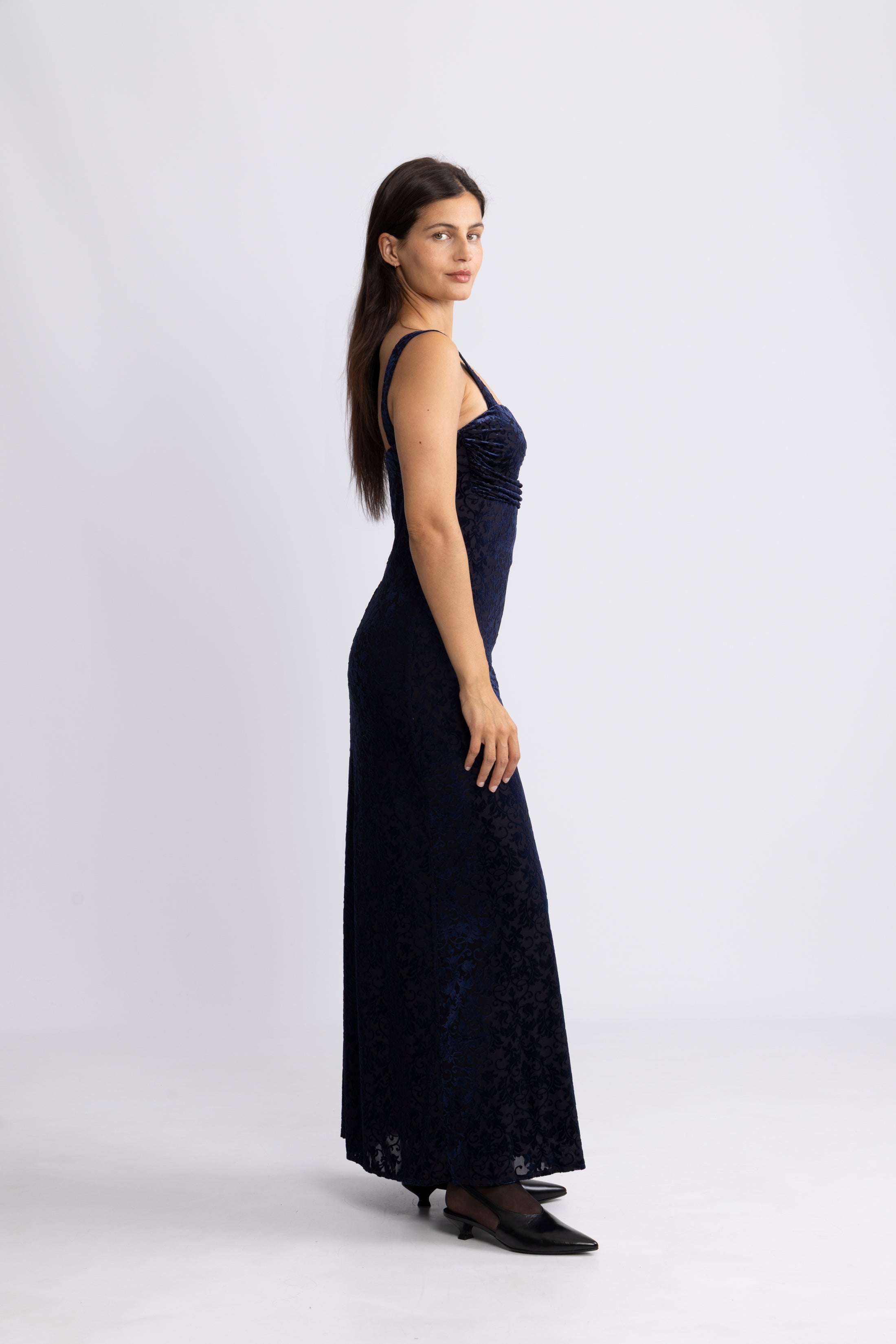 Villgun Velvet Leaf Dress - Navy